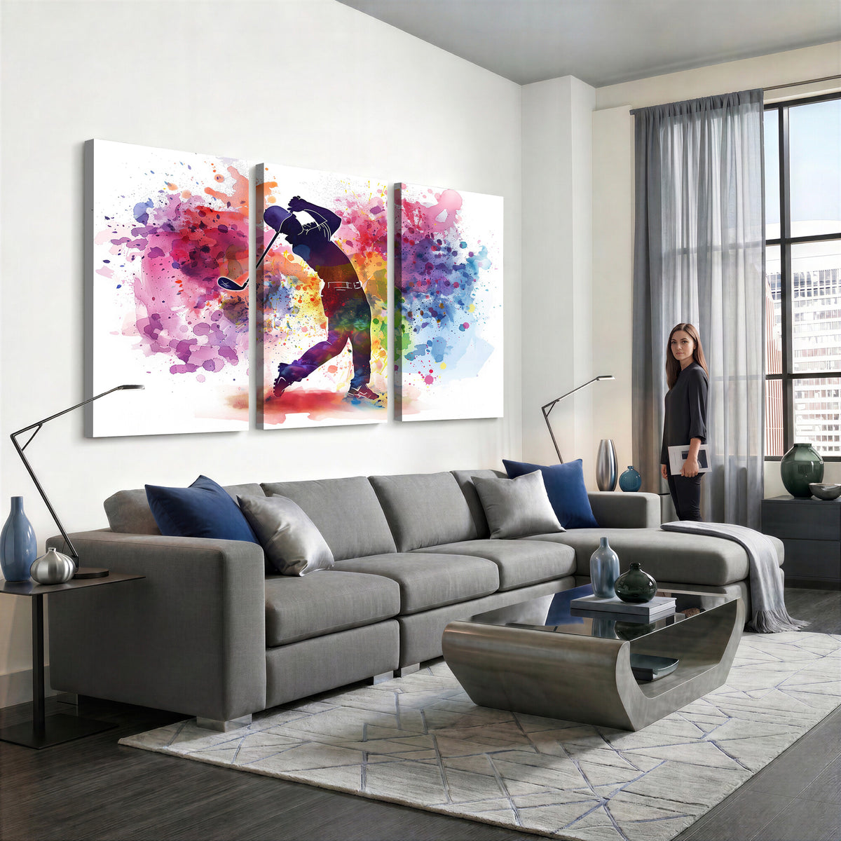 66537-MGV-CV-36X24 - Colorful Golfer Swing Wall Art Canvas Print, Ready to Hang