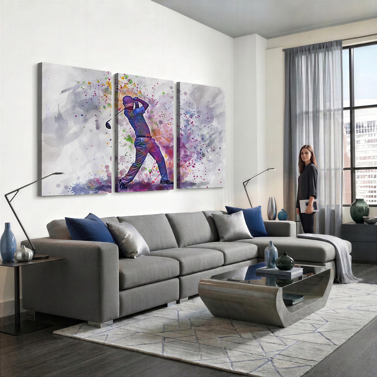 60116-MGV-CV-36X24 - Watercolor Golf Swing Wall Art Canvas Print, Vibrant, Framed and Ready to Hang