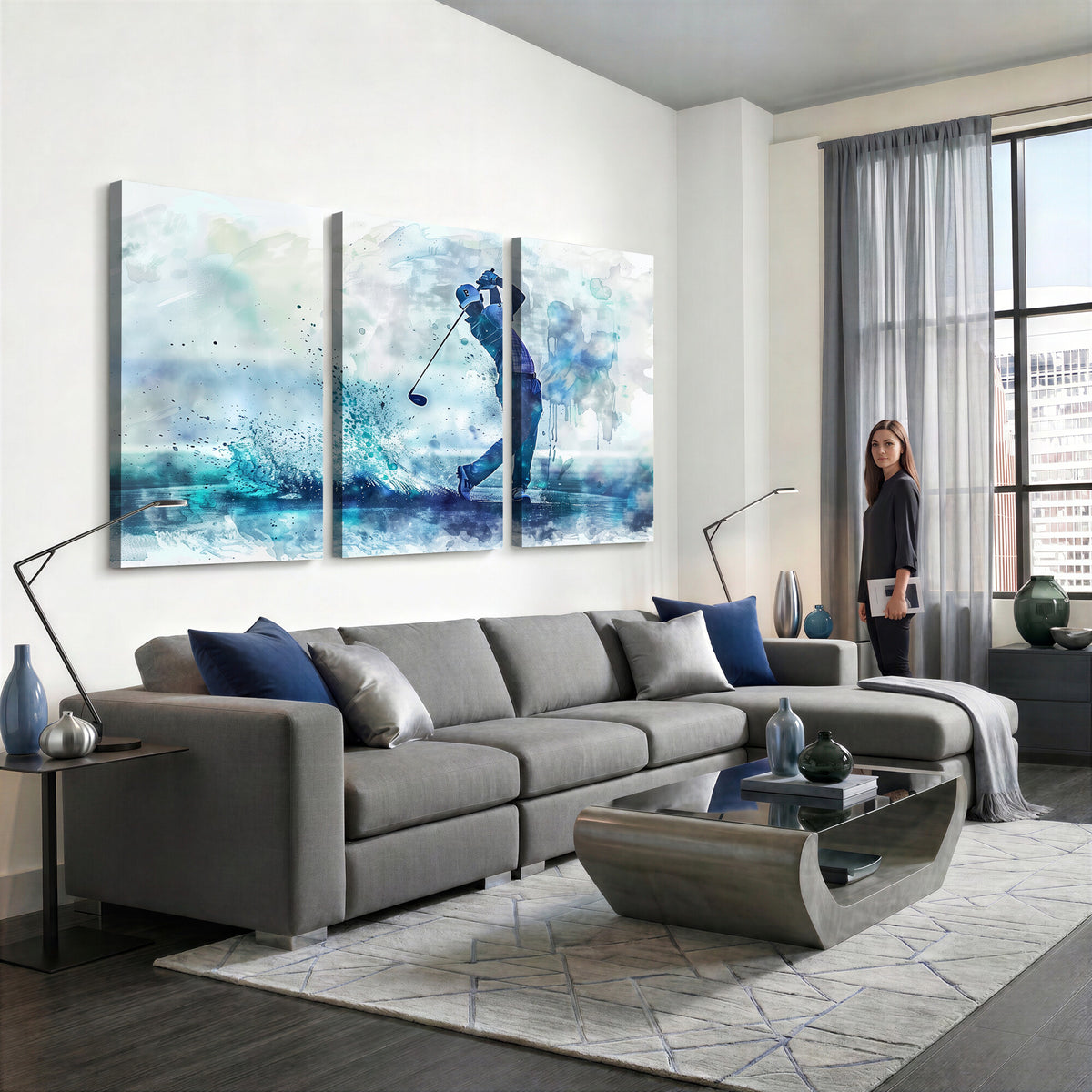 45328-MGV-CV-36X24 - Watercolor Abstract Golf Swing Wall Art Canvas Print