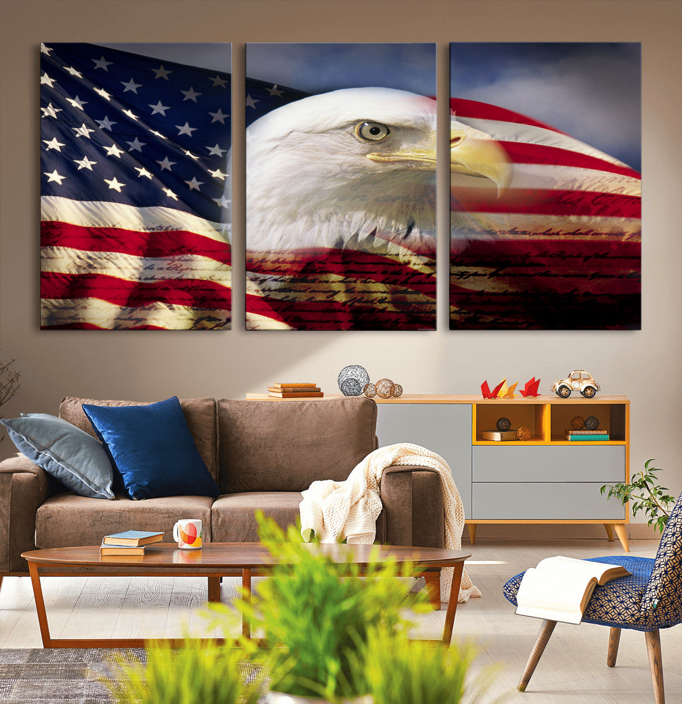 MGV-CV-60X30-3P - American Flag Eagle Symbol Wall Art, American Flag Eagle Wall Art Canvas Print