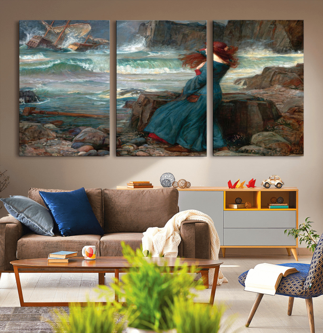 1-MGV-CV-36X24-Miranda by the Shore Wall Art Canvas Print – Tempest Scene Ocean Storm – Ready to Hang