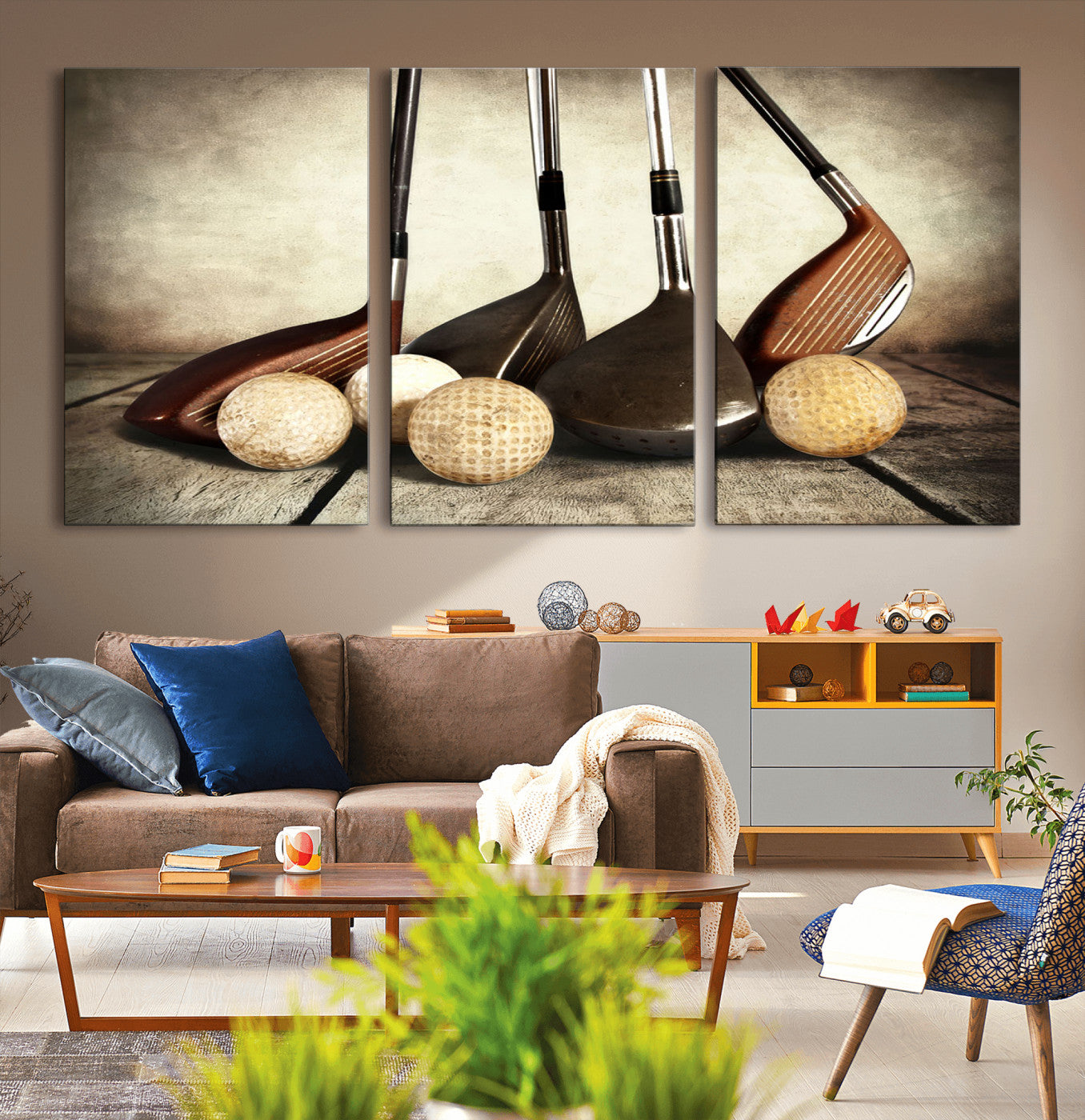 33845-MGV-CV-36X24-Vintage Golf Ball Art | Golf Decor for Man Cave or Office | Ready to Hang and Framed