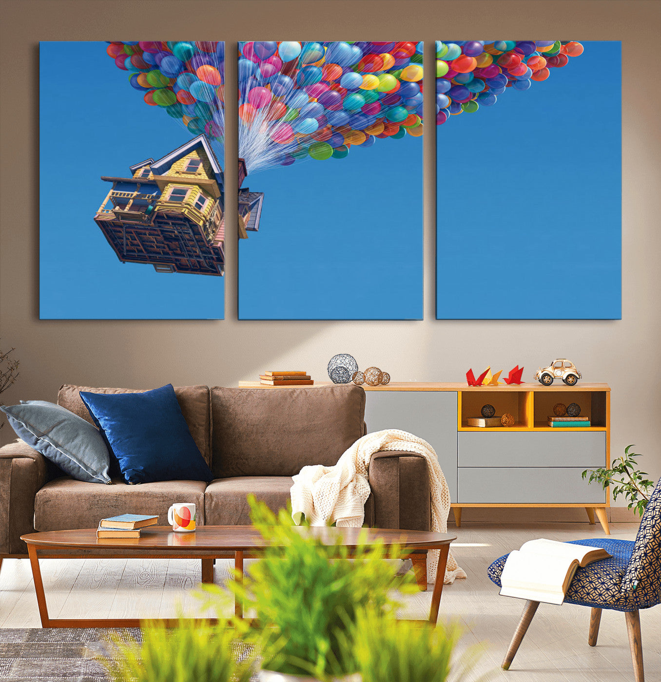 MGV-CV-60X30-3P - Carl Fredricksen, Up Movie Wall Art, Balloons Wall Art, Air Balloons for Kids Room Print