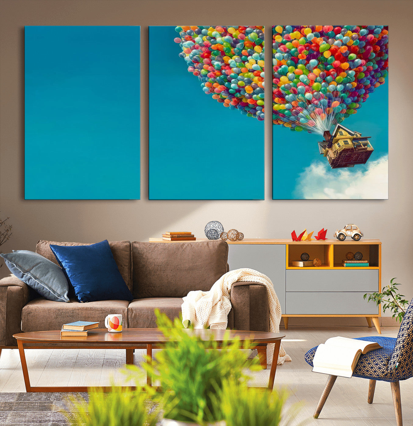 MGV-CV-60X30-3P - Carl Fredricksen, Up Movie Wall Art, Colorful Balloon House Art | Whimsical Wall Decor for Living