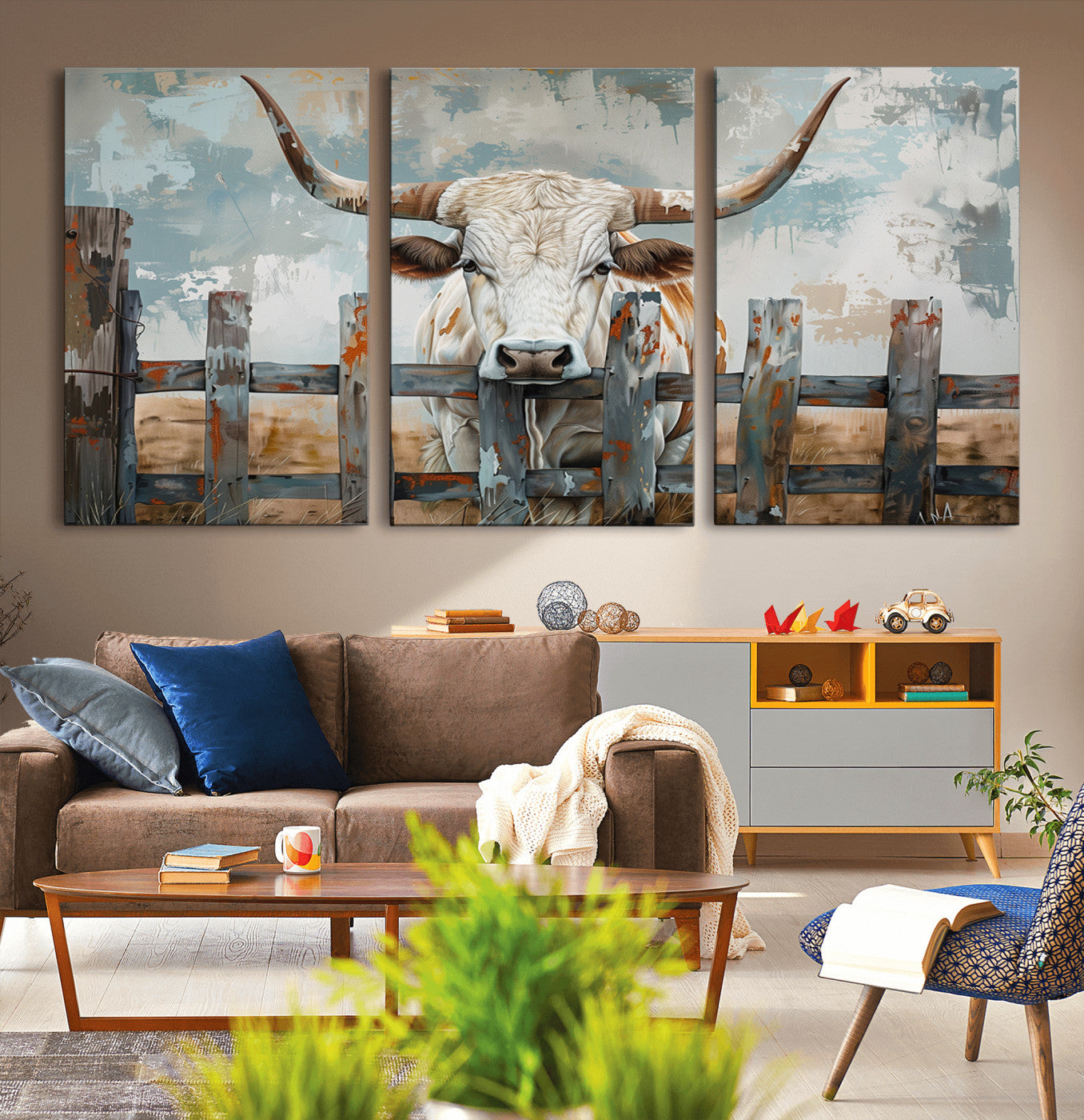 85218-MGV-CV-36X24-Vintage Cow Wall Art Canvas Print for Farmhouse Wall Decor Theme, Cattle Wall Art Print