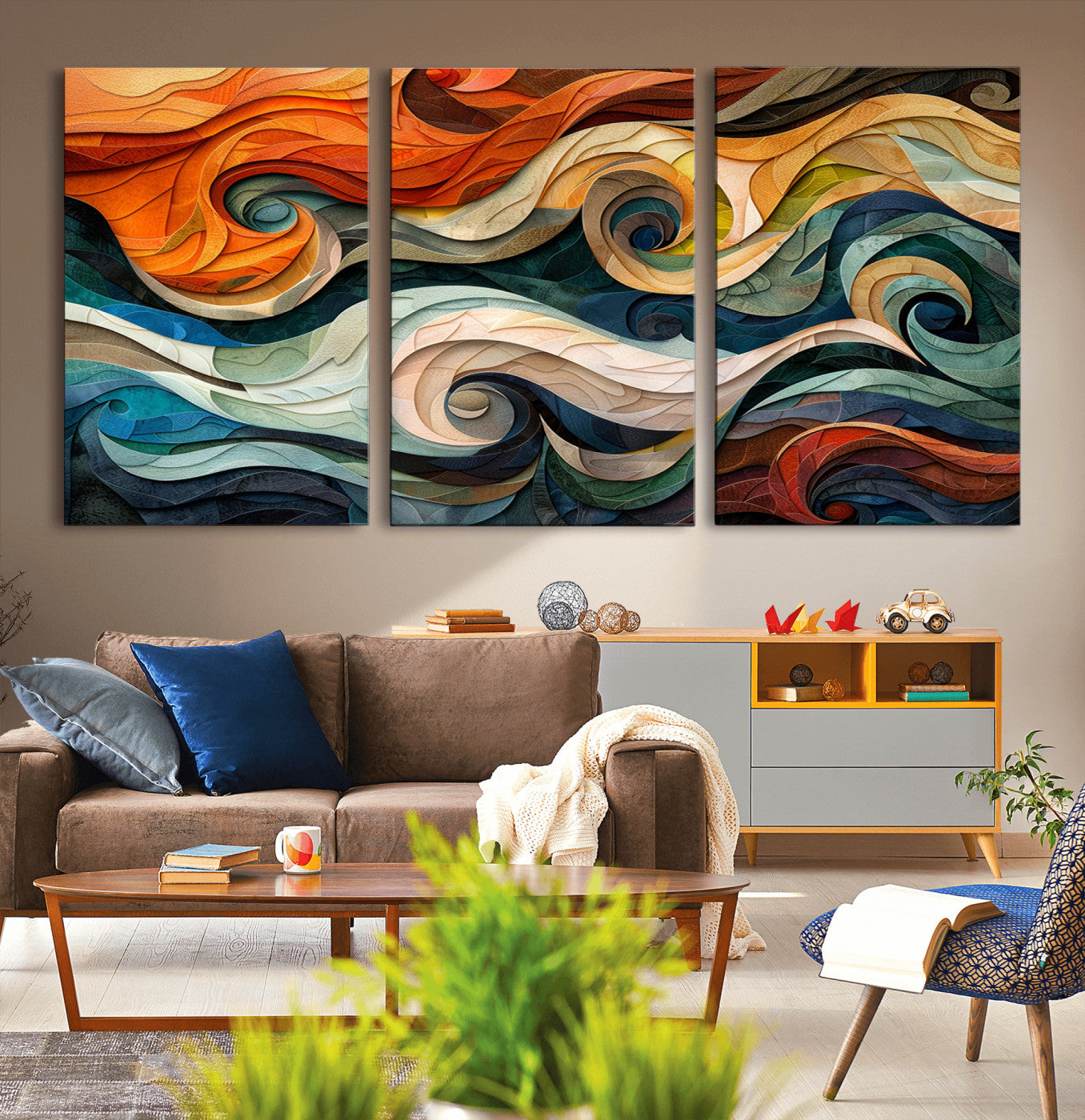 98463-MGV-CV-36X24-Abstract Wave Wall Art | Ready to Hang Framed Canvas Print | Vibrant Home Decor for Modern Spaces
