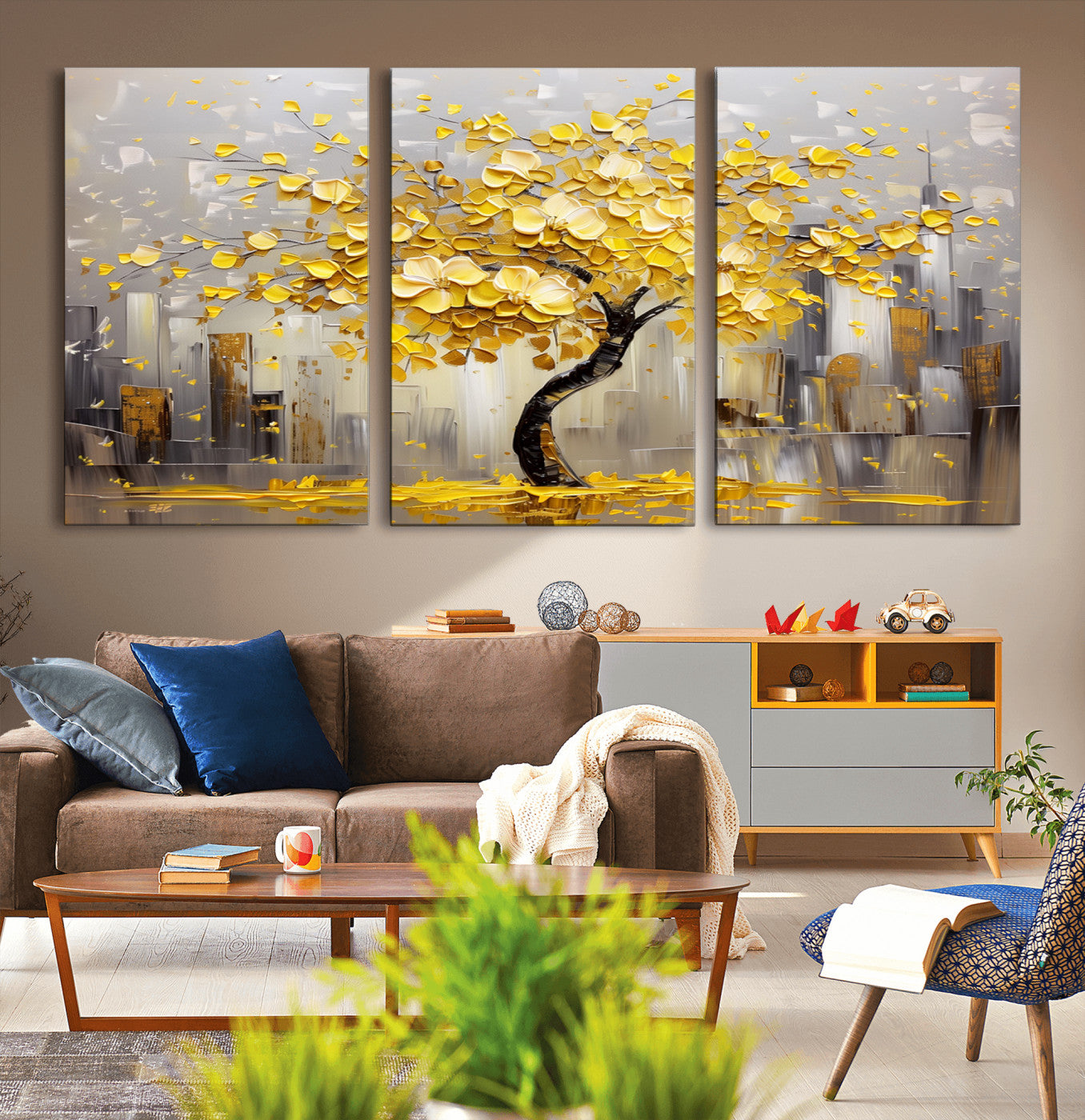 -Golden Tree Canvas Print | Abstract Wall Art for Modern Homes | Ready to Hang Framed Artwork