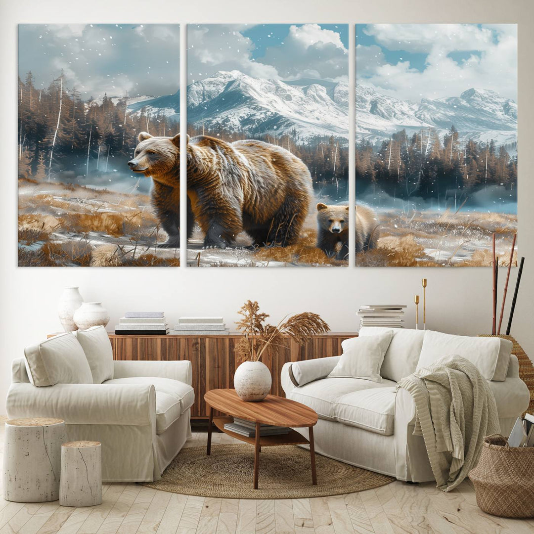 Bear and Baby Bear Wall Art Canvas Print is perfect nursery decor.