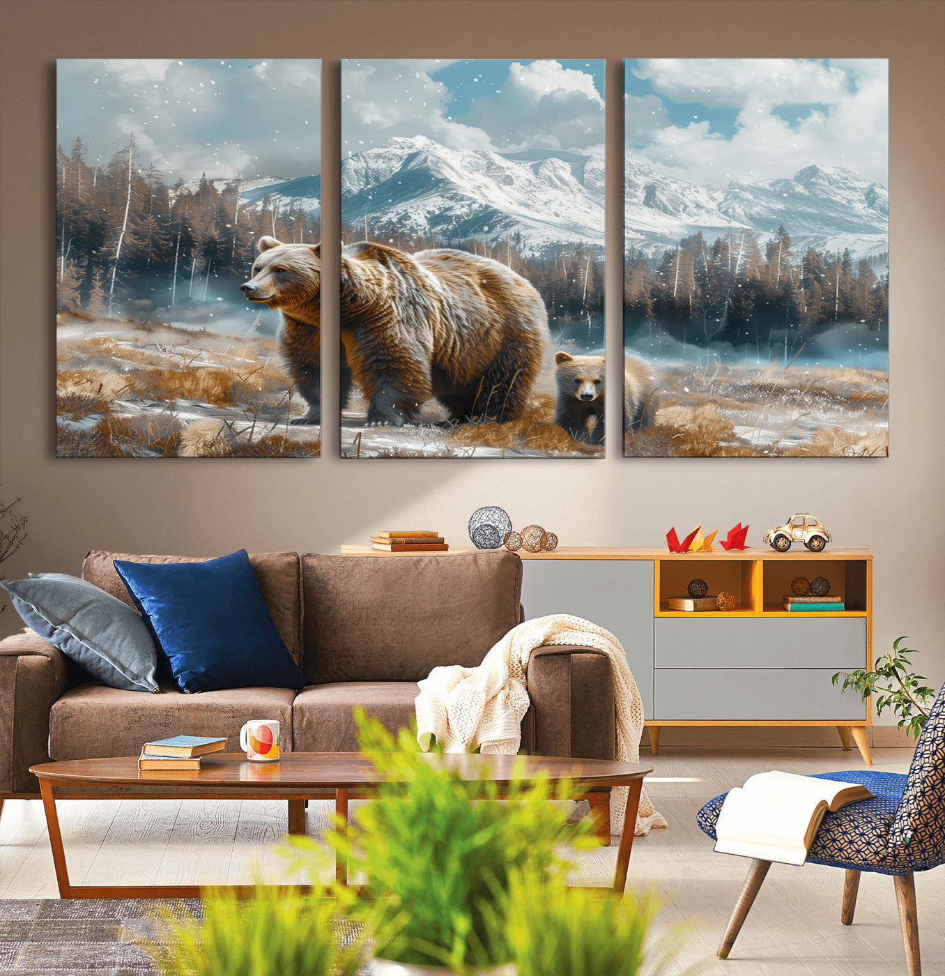 MGV-CV-60X30-3P - Bear and Baby Bear Wall Art Canvas Print