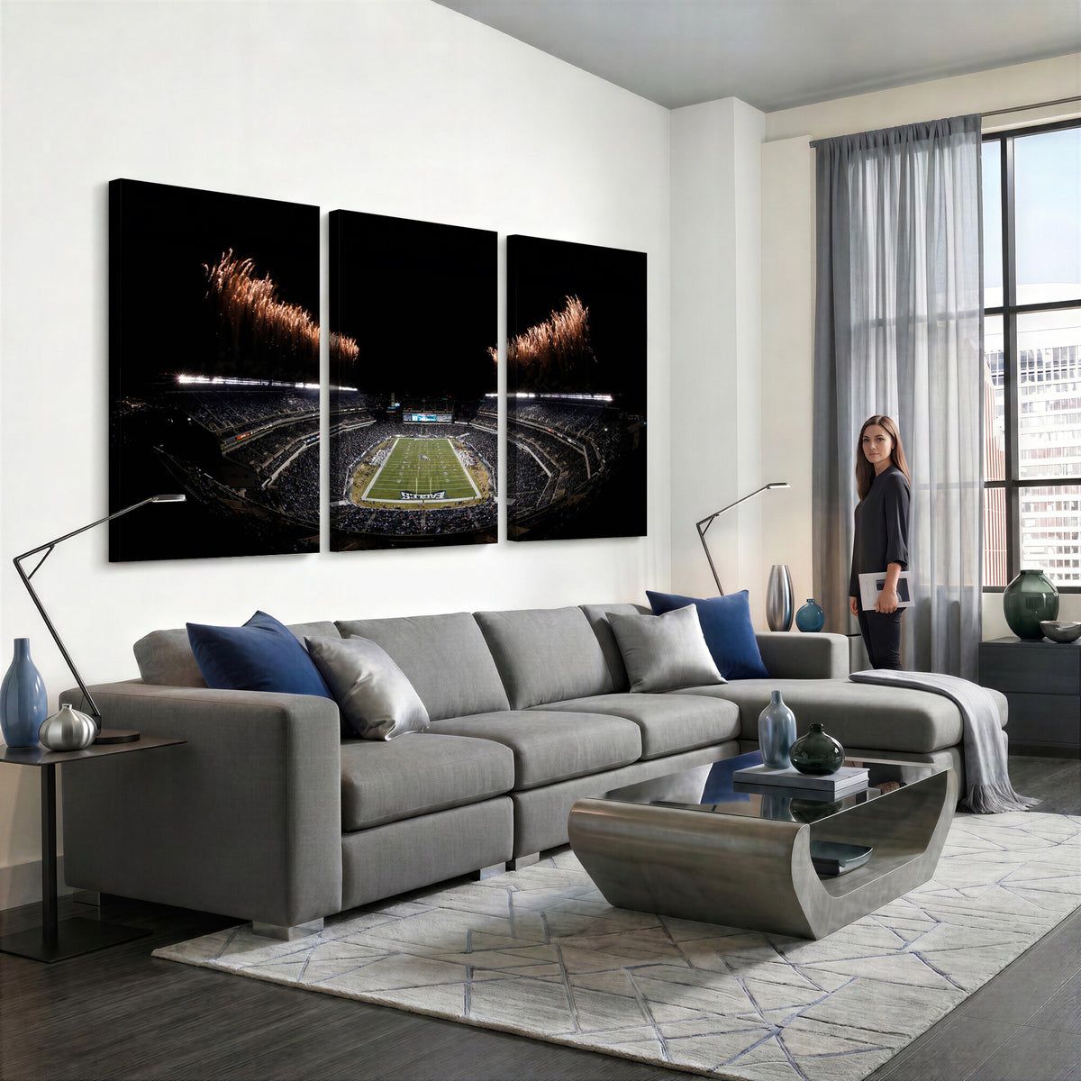 89680-MGV-CV-36X24 - Eagles Field Stadium Wall Art, Philadelphia Eagles Football, Framed and Ready to Hang