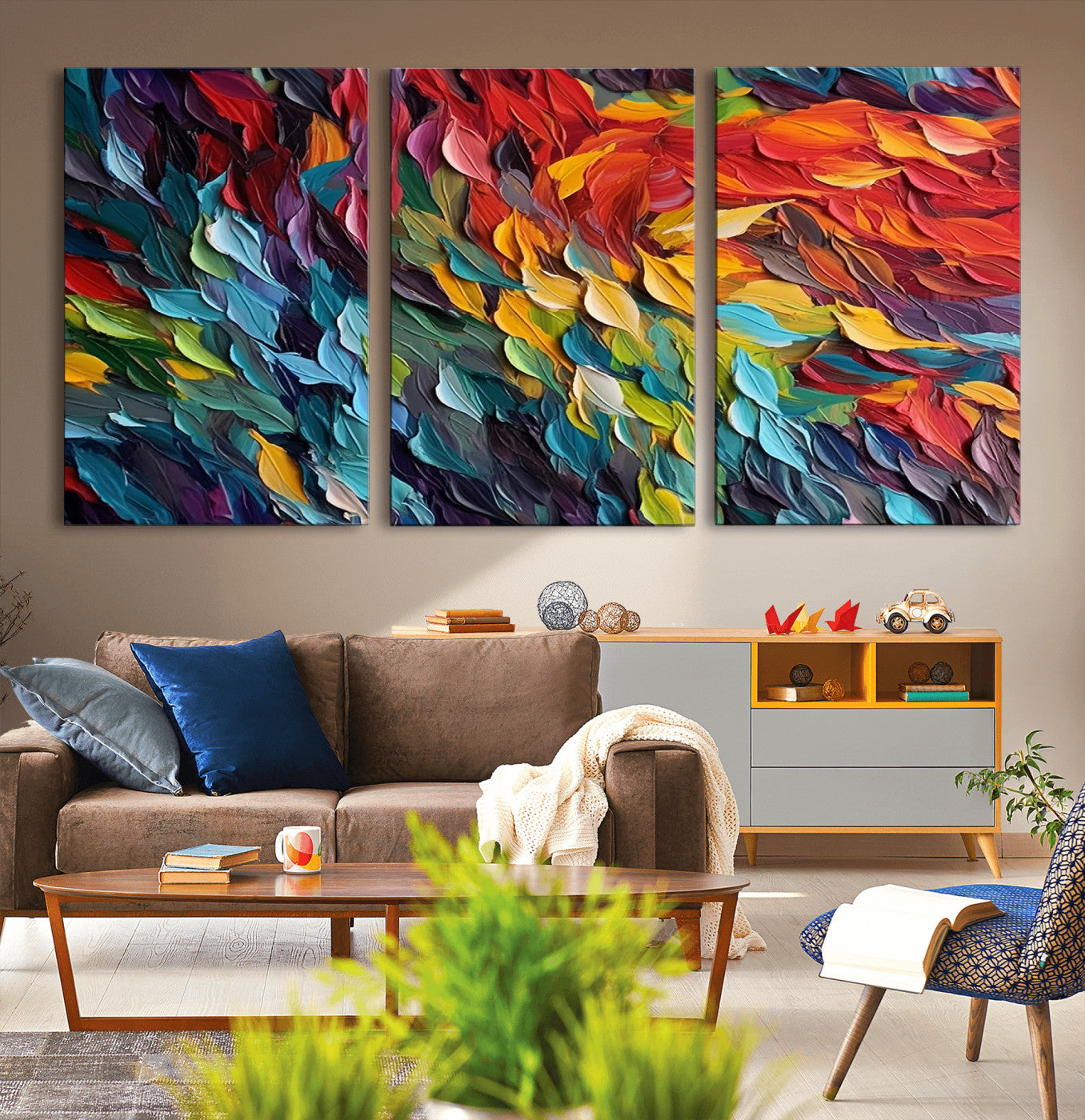 -Vibrant Abstract Leaf Wall Art Canvas Print | Bold Colorful Canvas for Living Room or Office | Ready
