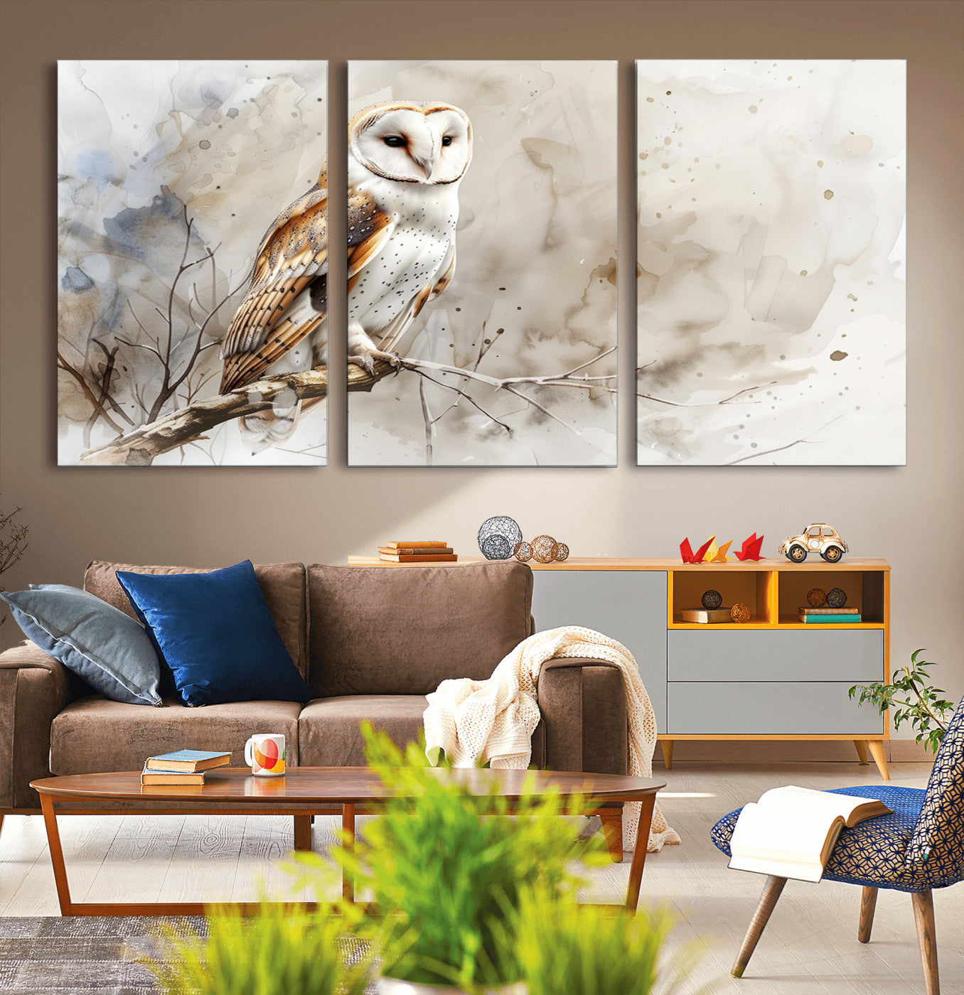 MGV-CV-60X30-3P - Barn Owl Wall Art | Watercolor Canvas Print | Perfect for Farmhouse Wall Decor | Ready to Hang