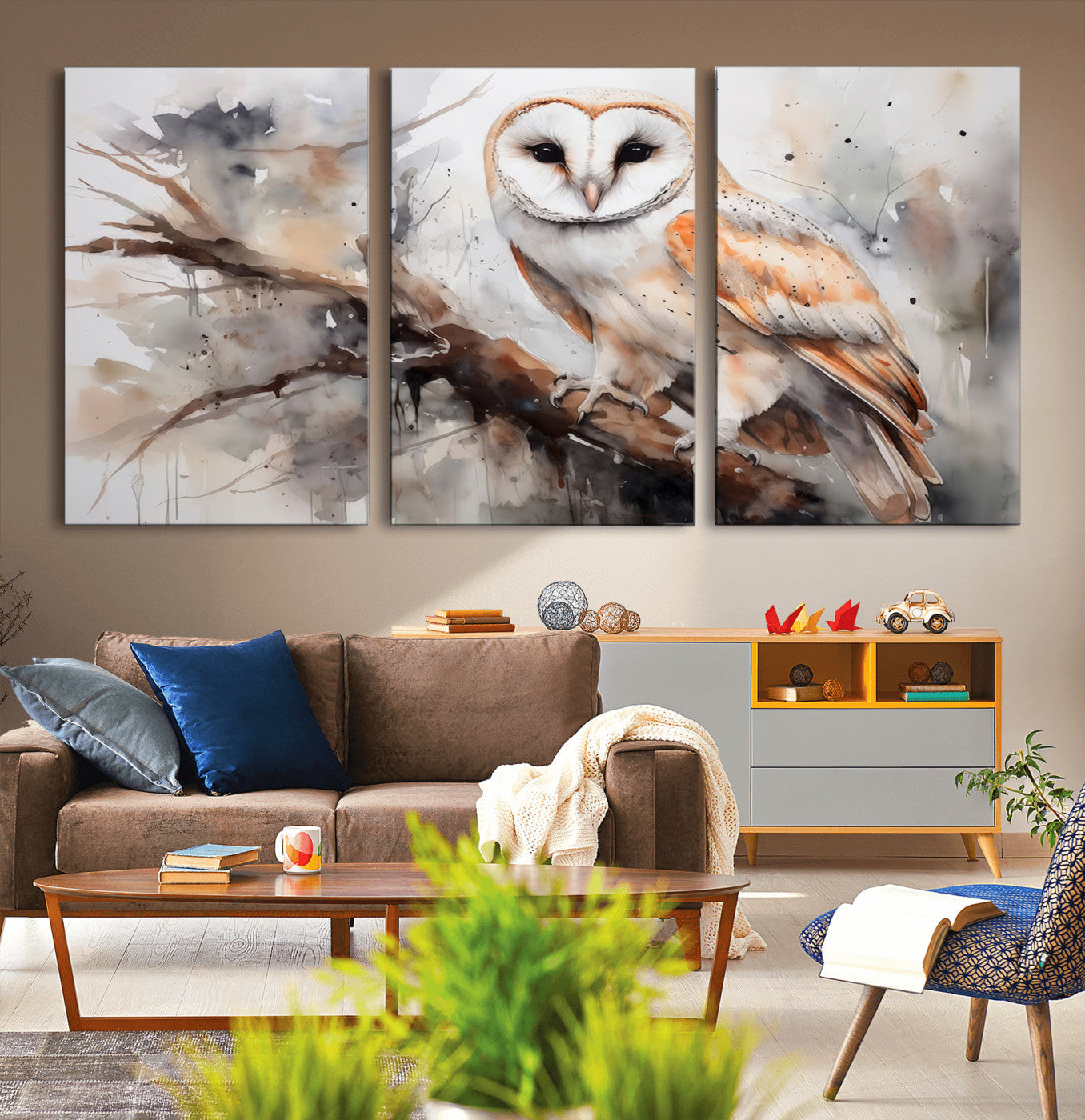MGV-CV-60X30-3P - Barn Owl Wall Art | Watercolor Barn Owl Canvas Print | Perfect for Farmhouse Wall Decor | Ready to