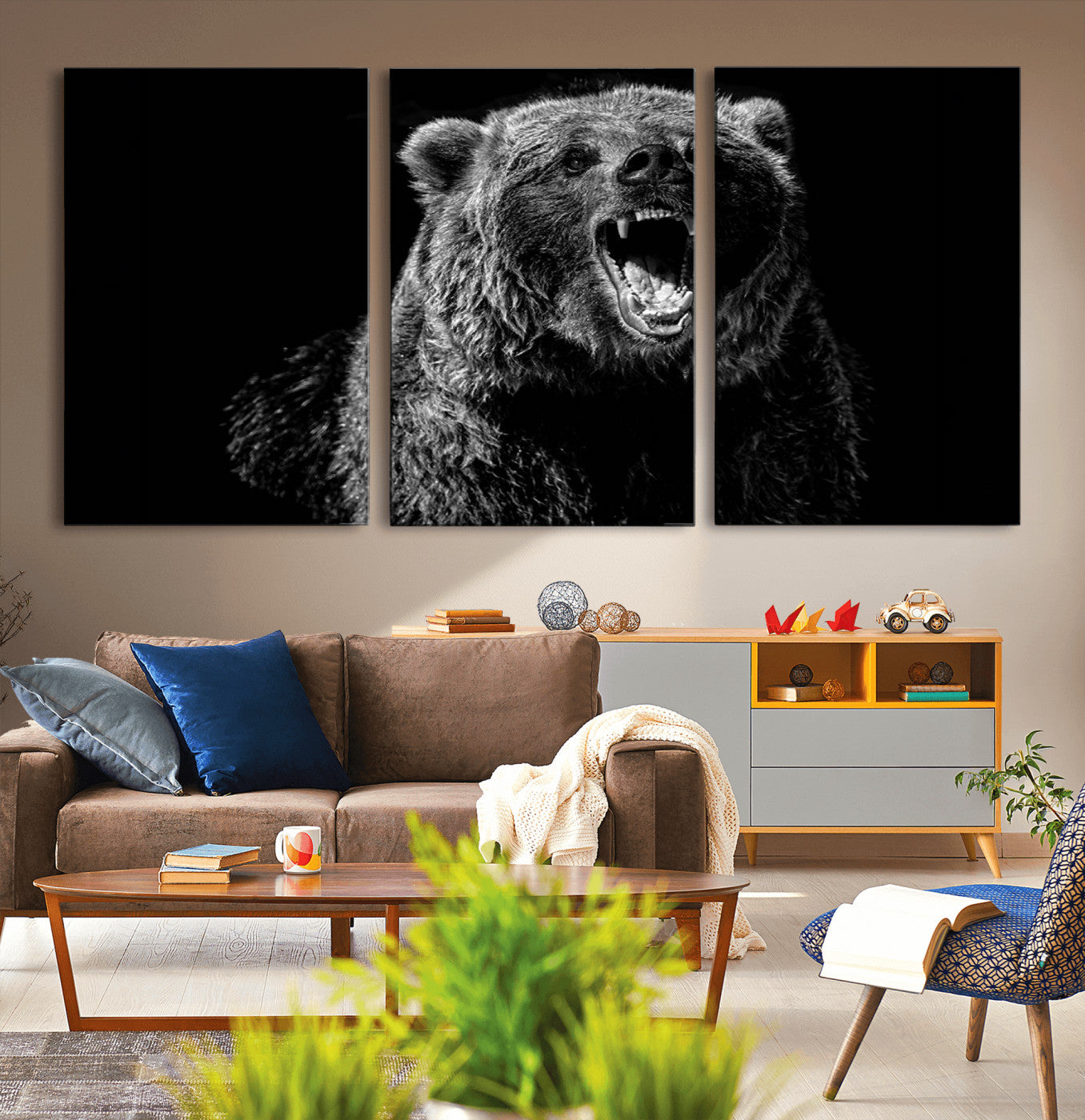57891-MGV-CV-36X24-Bear Canvas Print | Wildlife Wall Art for Cabin Decor | Ready to Hang Framed