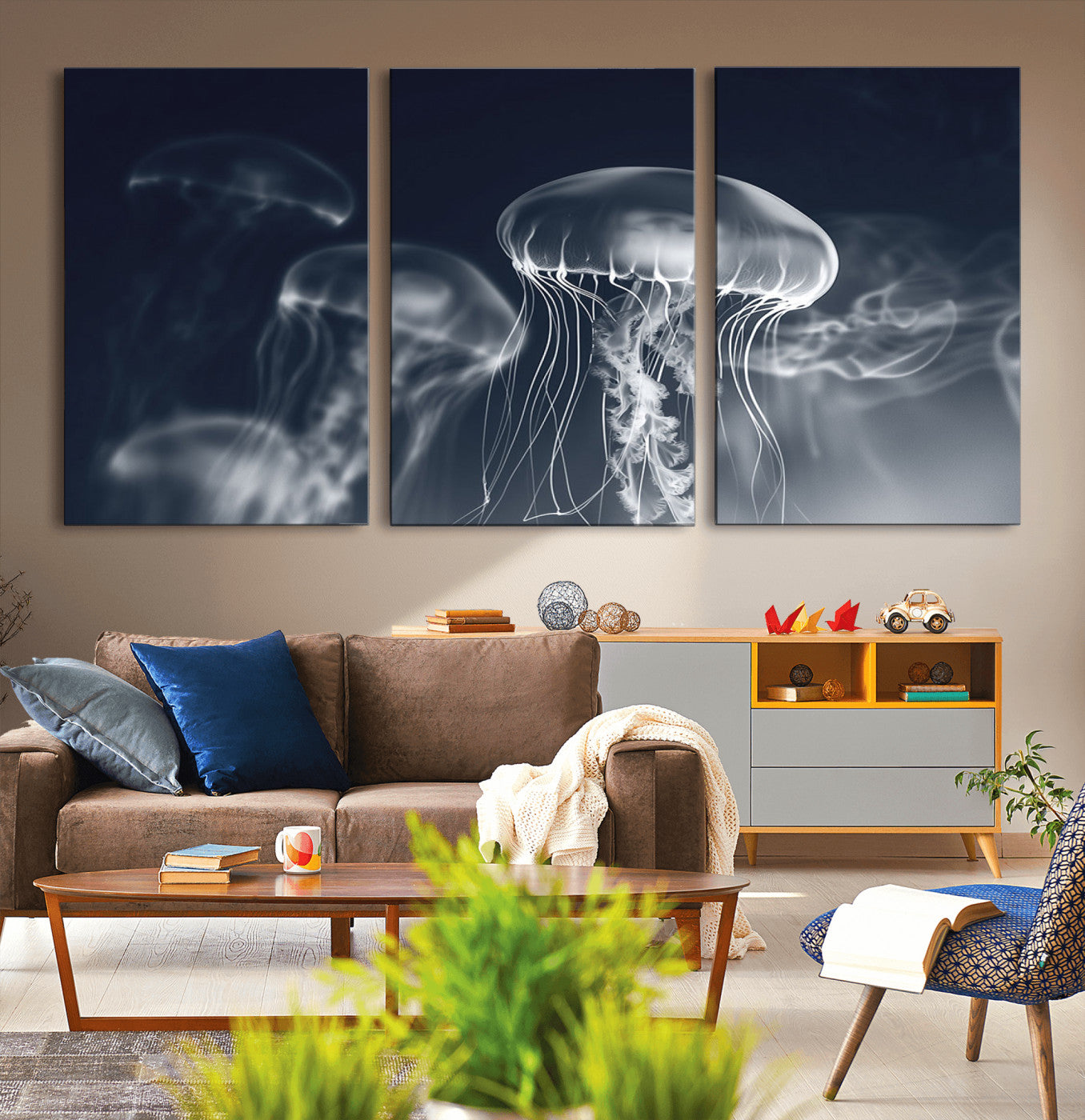 79301-MGV-CV-36X24-Jellyfish Wall Art Canvas Print, Modern Abstract Jellyfish Wall Decor
