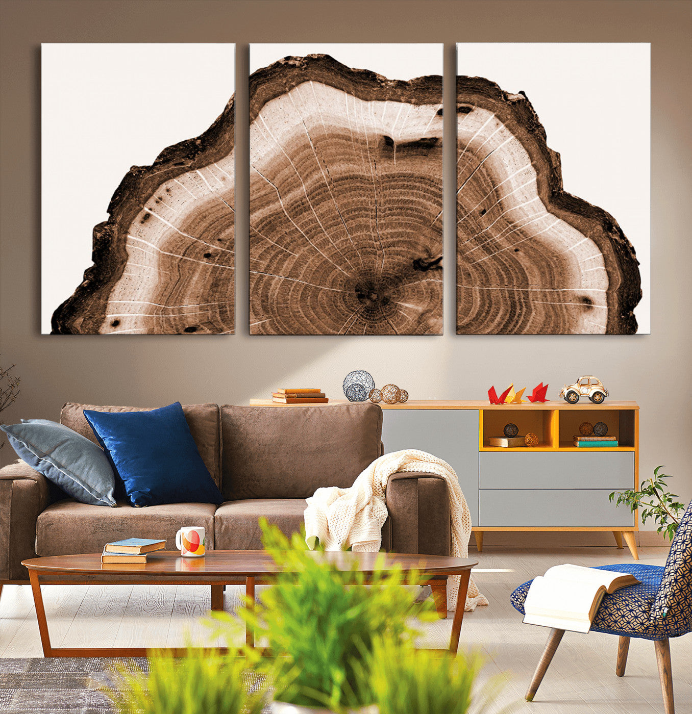 45195-MGV-CV-36X24-Rustic Wood Rings Wall Art | Nature-Inspired Tree Ring Canvas Print | Ready to Hang and Framed for