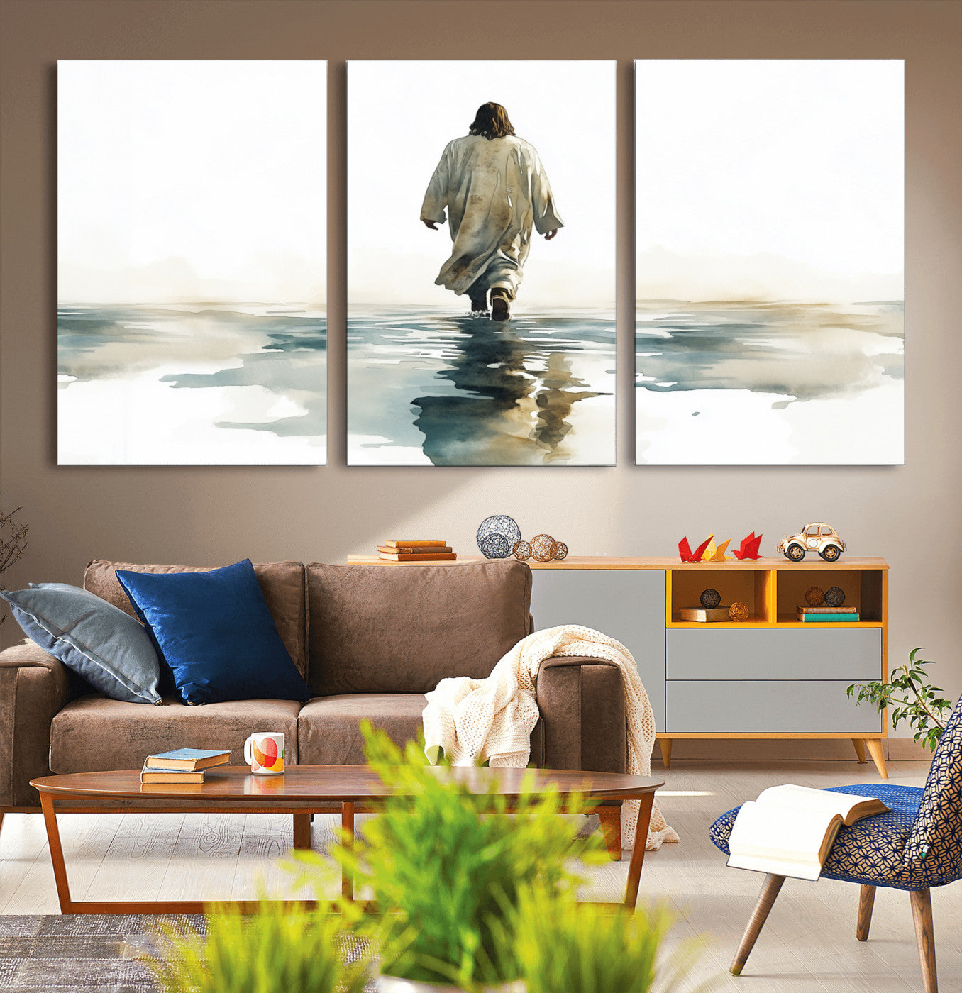 77475-MGV-CV-36X24-Watercolor Jesus Walking on Water Canvas Print, Christian Wall Art, Jesus Christ Walking