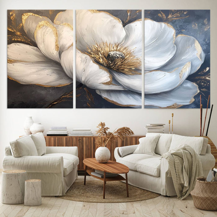 White Magnolia Flower Wall Art | Canvas Print | Abstract Floral Wall Decor | Elegant Bloom Artwork | Framed for Living Room or Bedroom