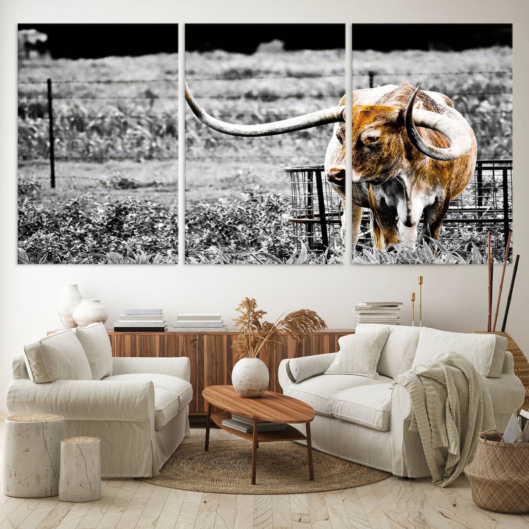 Majestic Texas Longhorn Cow Wall Art | Rustic Farmhouse Décor | Ready to Hang Canvas Print