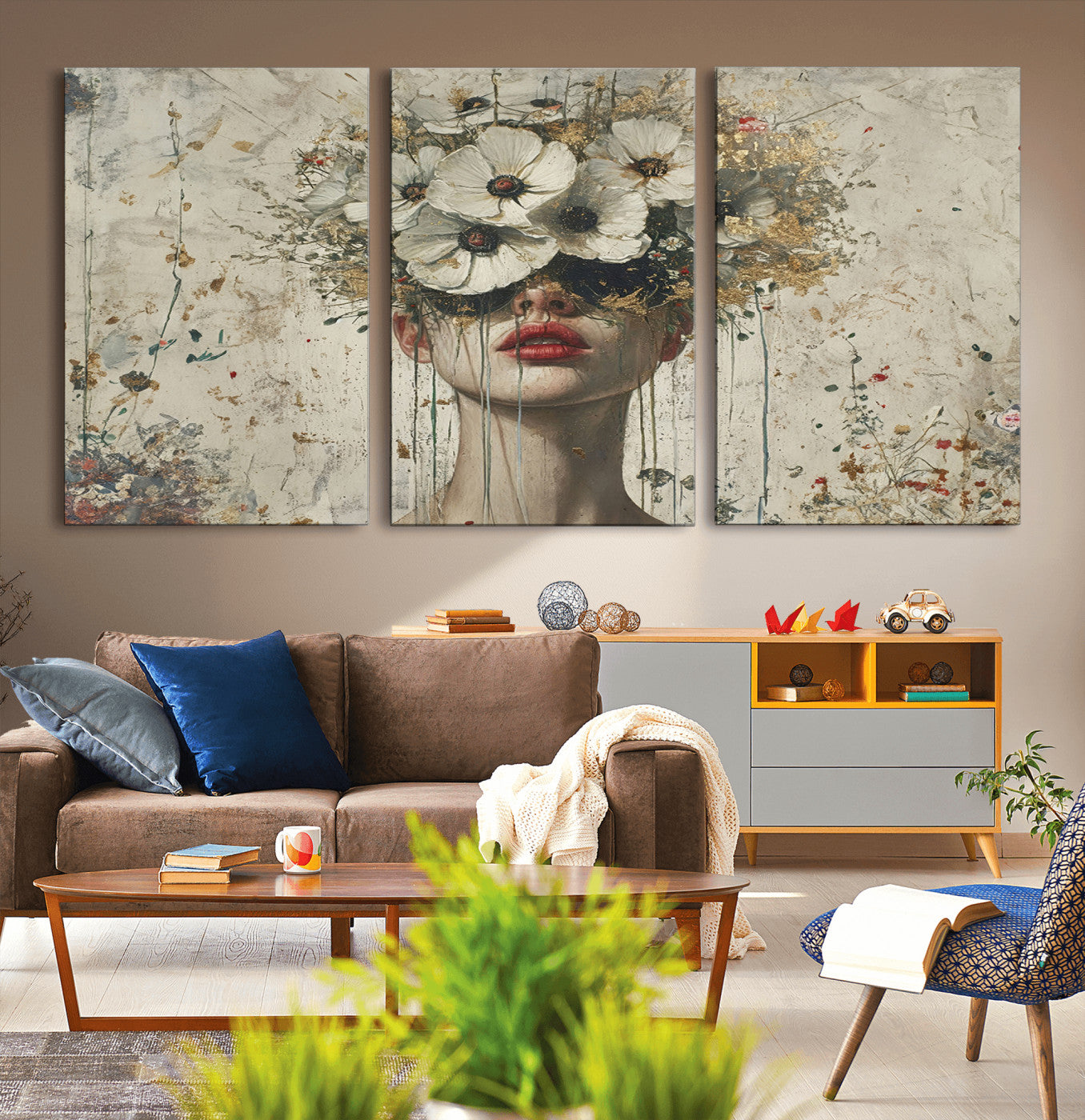 MGV-CV-60X30-3P - Abstract Floral Women Patel Wall Art Canvas Print
