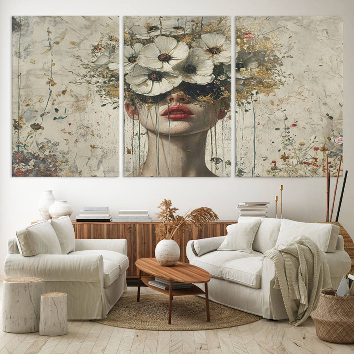 Abstract Floral Women Patel Wall Art Canvas Print