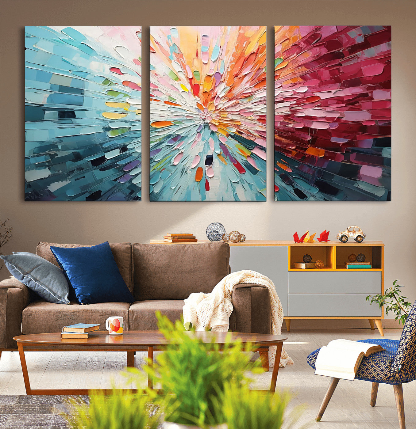 47065-MGV-CV-36X24-Radiant Bloom Abstract Floral Wall Art Canvas Print - Colorful Burst - Modern Living Room Decor -