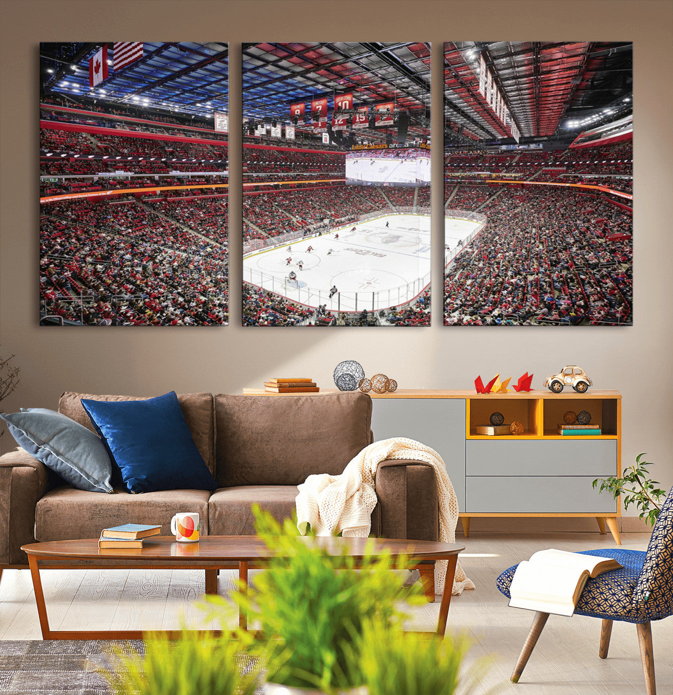 MGV-CV-60X30-3P - Barton Malow Little Caesars Arena Detroit Wall Art Canvas Print - Detroit Hockey and Basketball