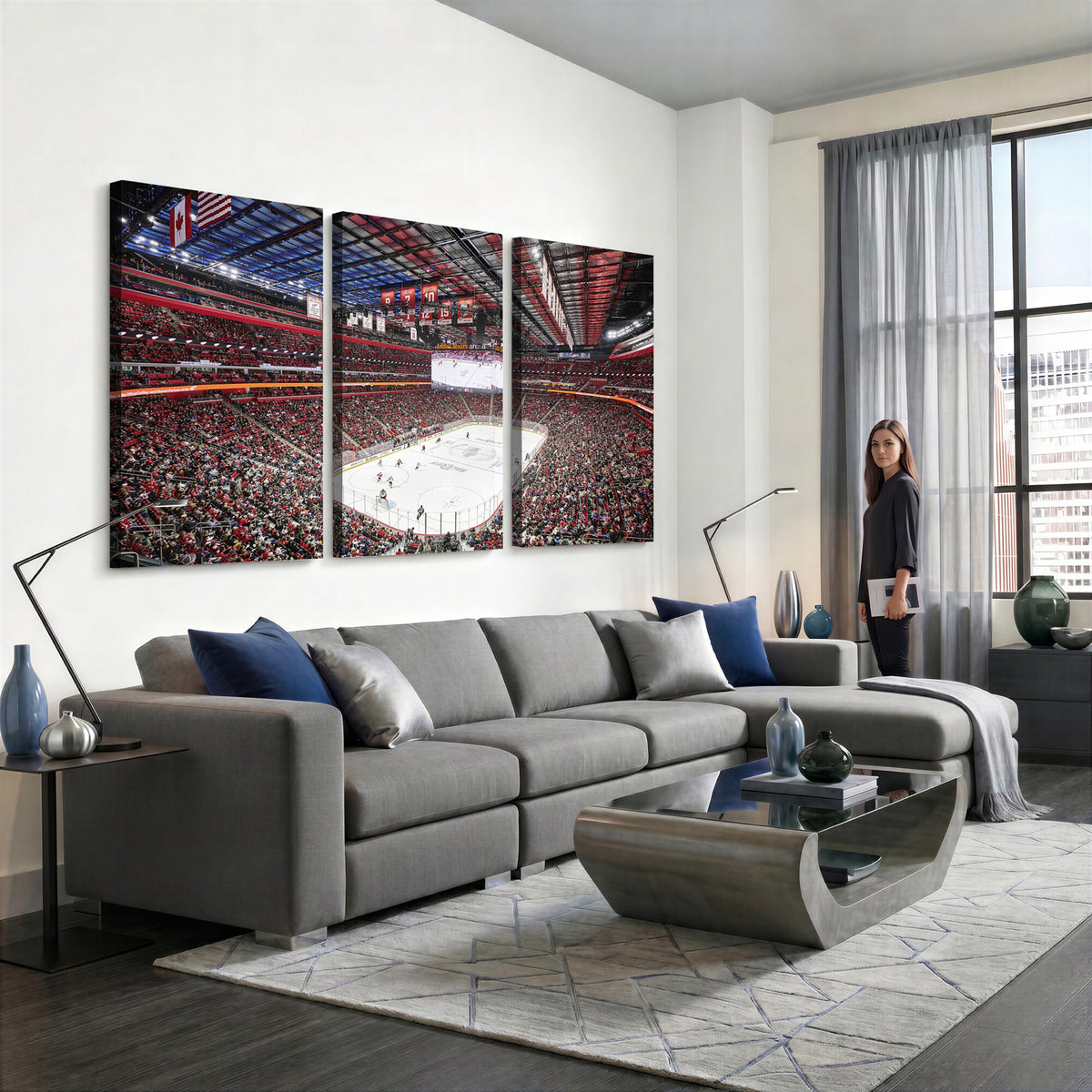 62263-MGV-CV-36X24 - Barton Malow Little Caesars Arena Detroit Wall Art Canvas Print - Detroit Hockey and Basketball