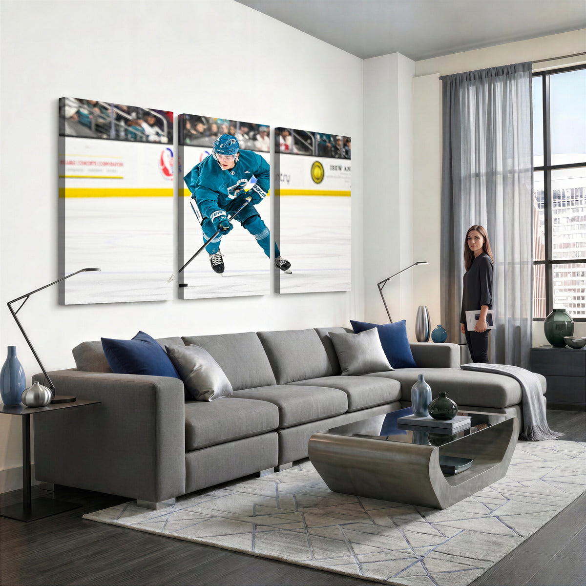 69179-MGV-CV-36X24 - San Jose Sharks Ice Hockey Player Wall Art Canvas Print