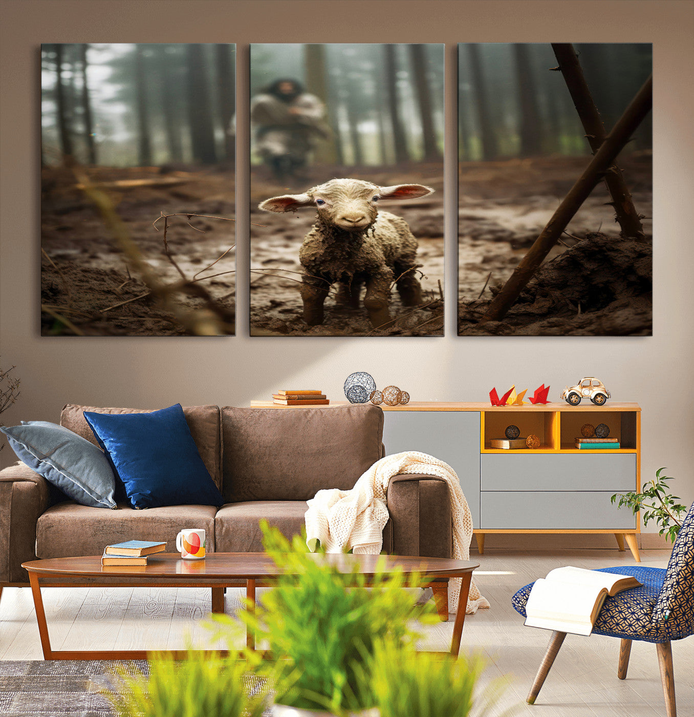 MGV-CV-60X30-3P - Jesus Running After a Lost Lamb Canvas Wall Art Print