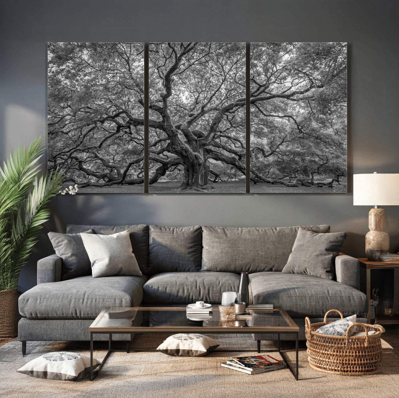 97240-MGV-CV-36X24 - Large Angel Oak Tree Black and White Canvas Print