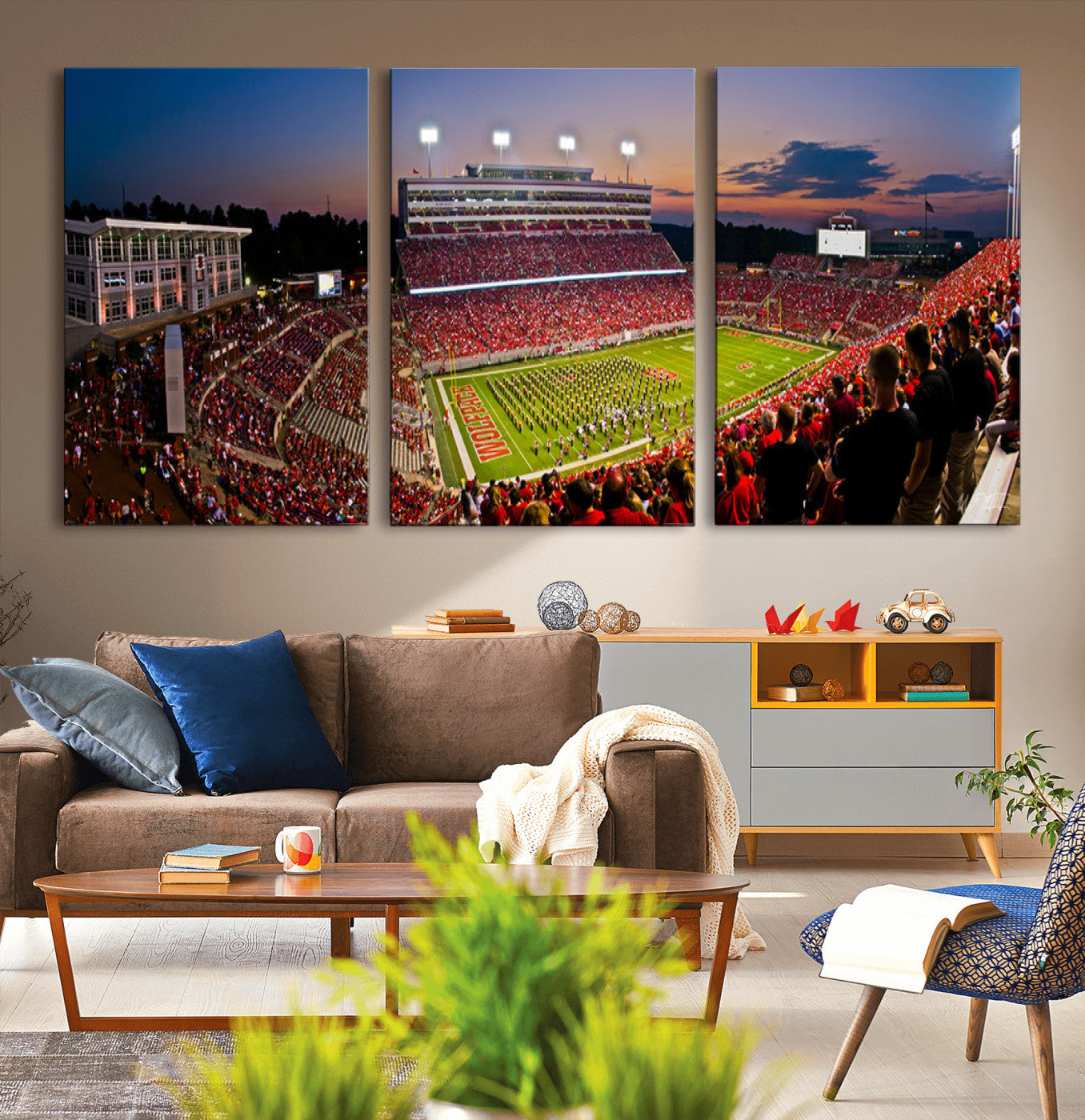 MGV-CV-60X30-3P - NC State Wolfpack Football Team Print - Raleigh Carter-Finley Stadium Wall Art Canvas Print