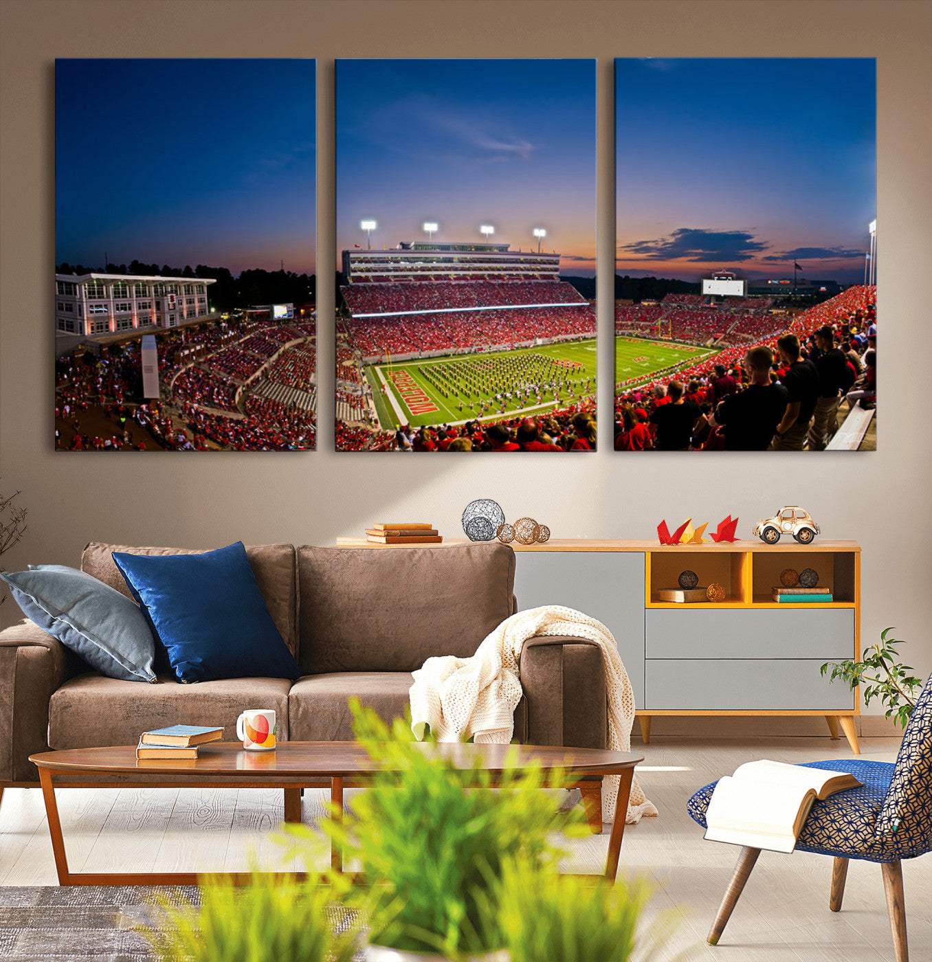 33313-MGV-CV-36X24-NC State Wolfpack Football Team Print - Raleigh Carter-Finley Stadium Wall Art Canvas Print