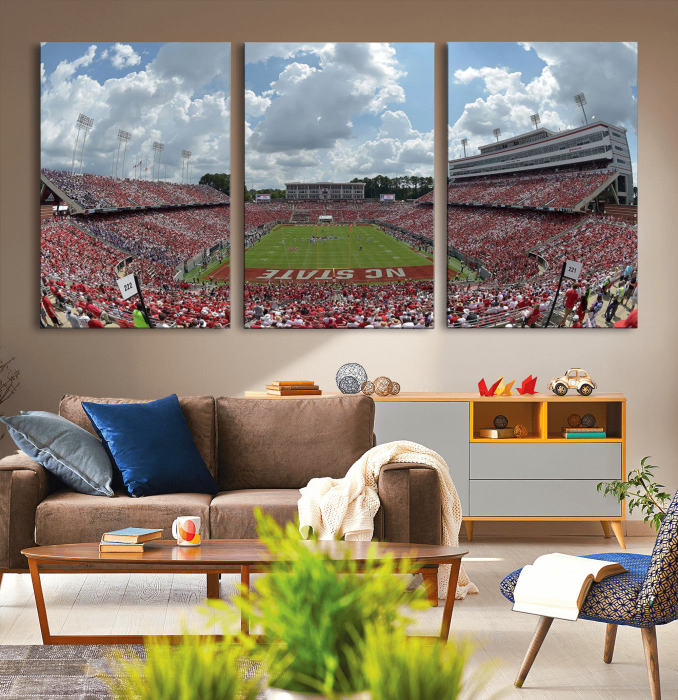 MGV-CV-60X30-3P - NC State Wolfpack Football Team Print Canvas- Raleigh Carter-Finley Stadium Wall Art Canvas Print