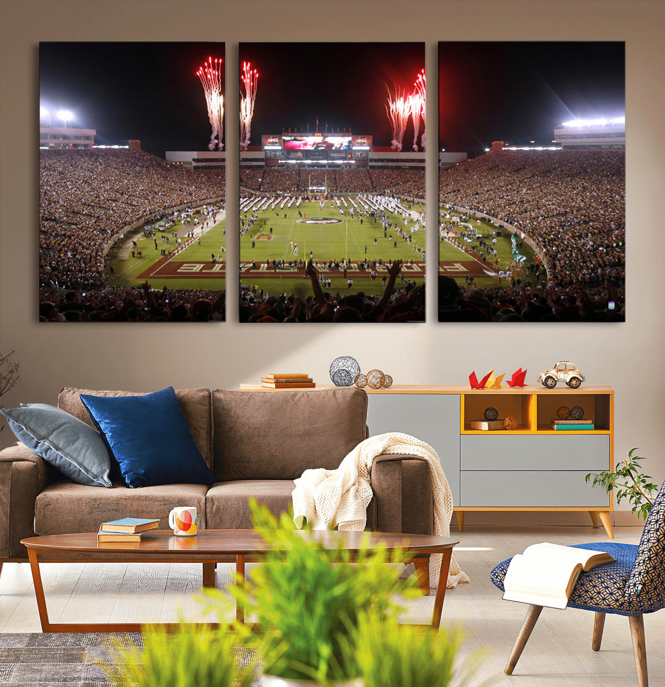MGV-CV-60X30-3P - Framed Florida State Seminoles Football Team Print - Tallahassee Doak Campbell Stadium Wall Art