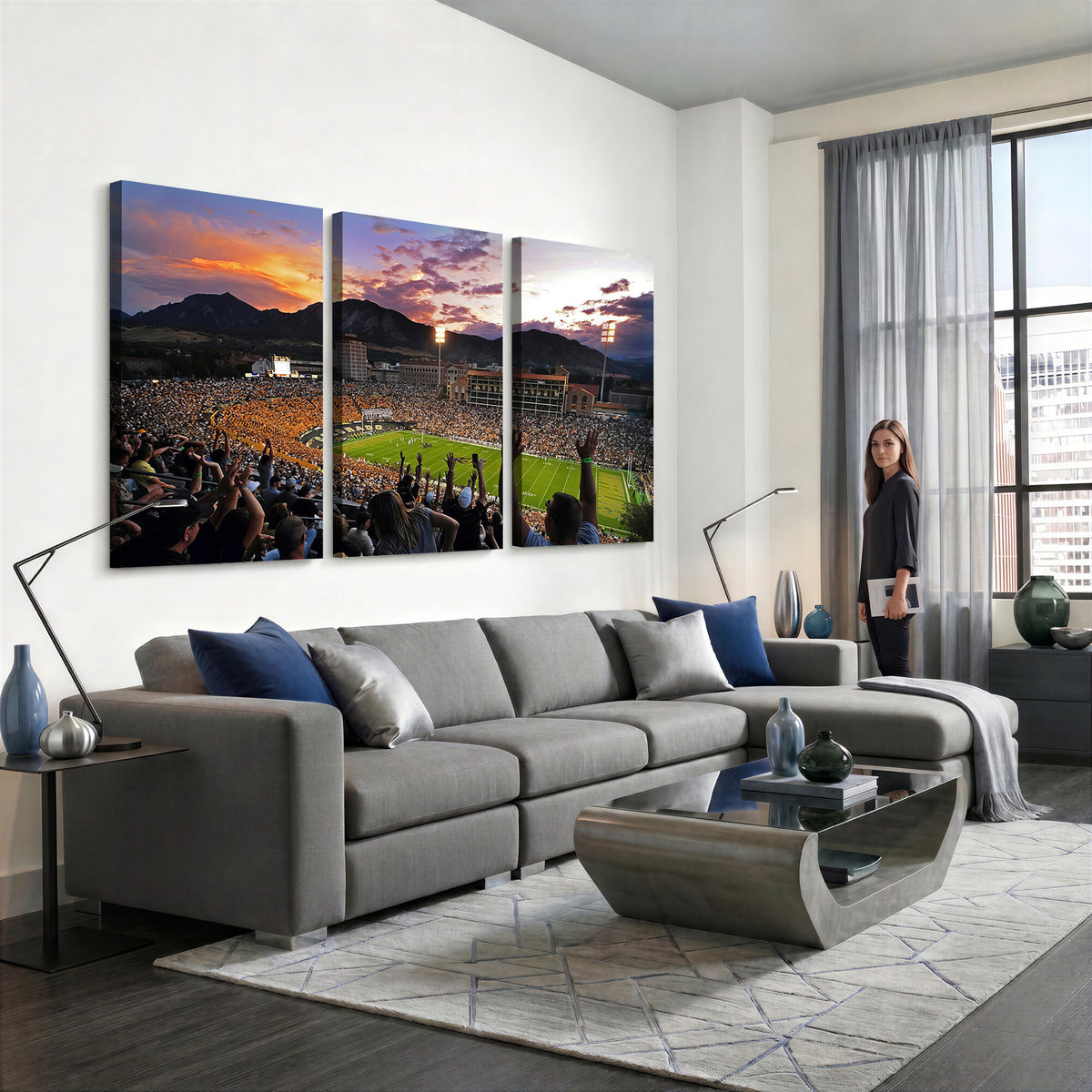 80381-MGV-CV-36X24 - Framed Colorado Buffaloes Football Team Print - Boulder Folsom Field Stadium Wall Art Canvas Print
