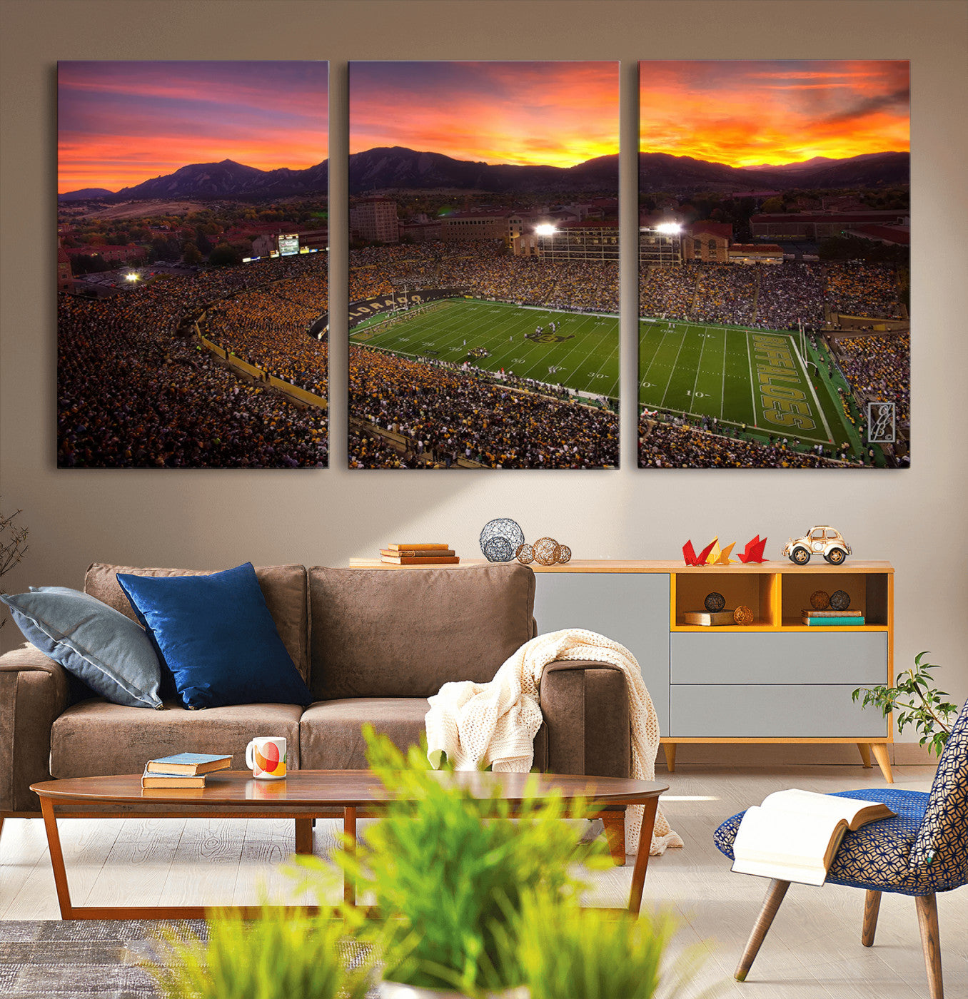 MGV-CV-60X30-3P - Colorado Buffaloes Football Team Print - Boulder Folsom Field Stadium Wall Art Canvas Print