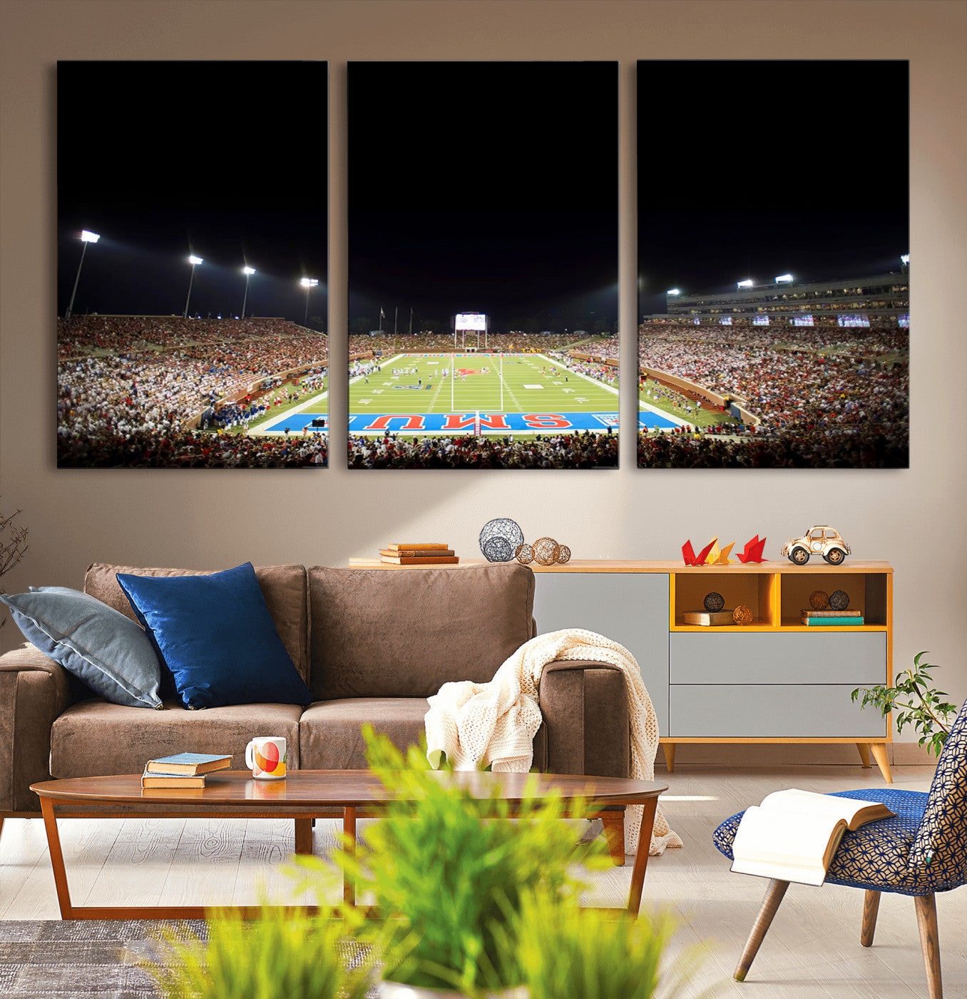 MGV-CV-60X30-3P - SMU Mustangs Football Team Print - Dallas Gerald J. Ford Stadium Wall Art Canvas Print