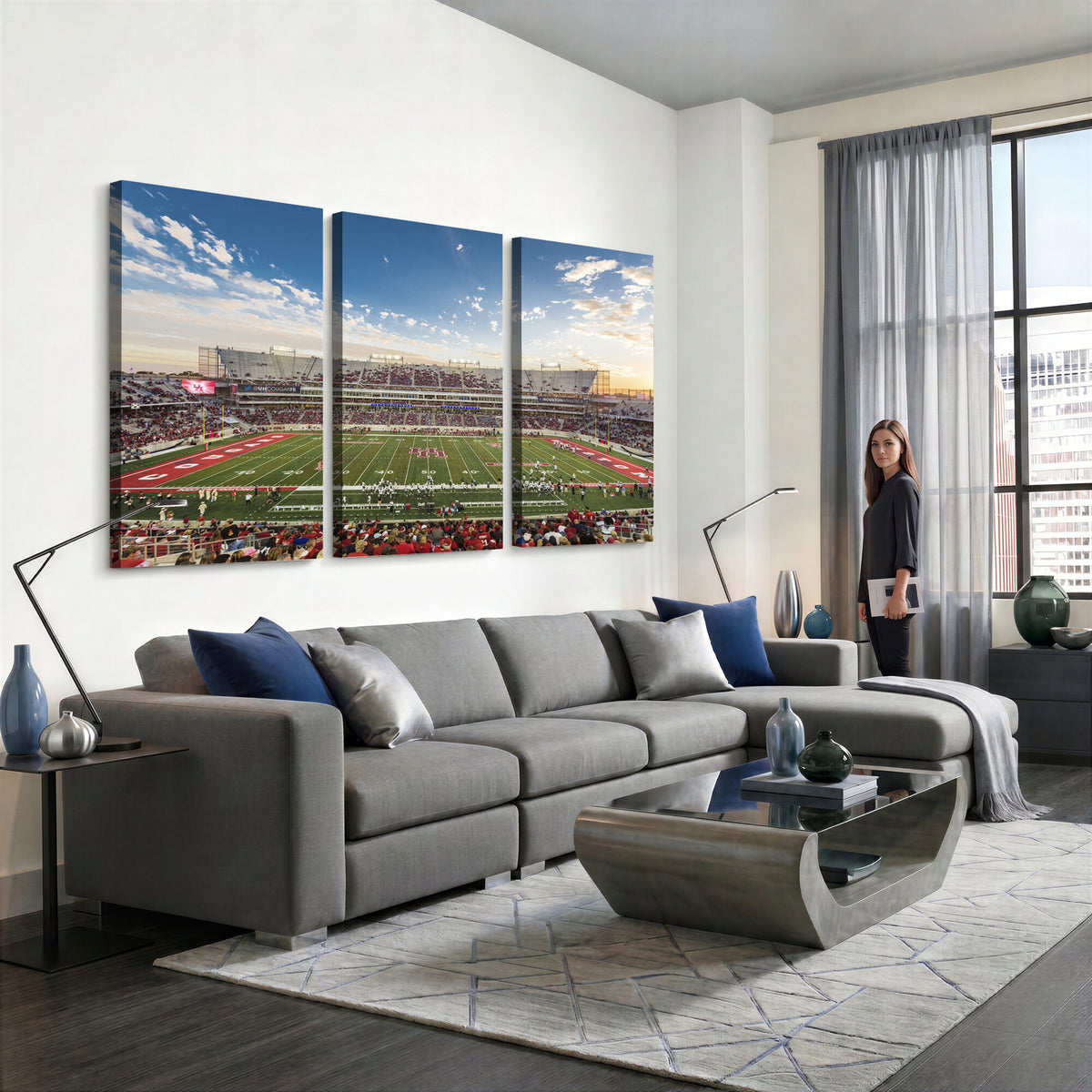 36612-MGV-CV-36X24 - Framed Houston Cougars Football Team Print - Houston TDECU Stadium Wall Art Canvas Print