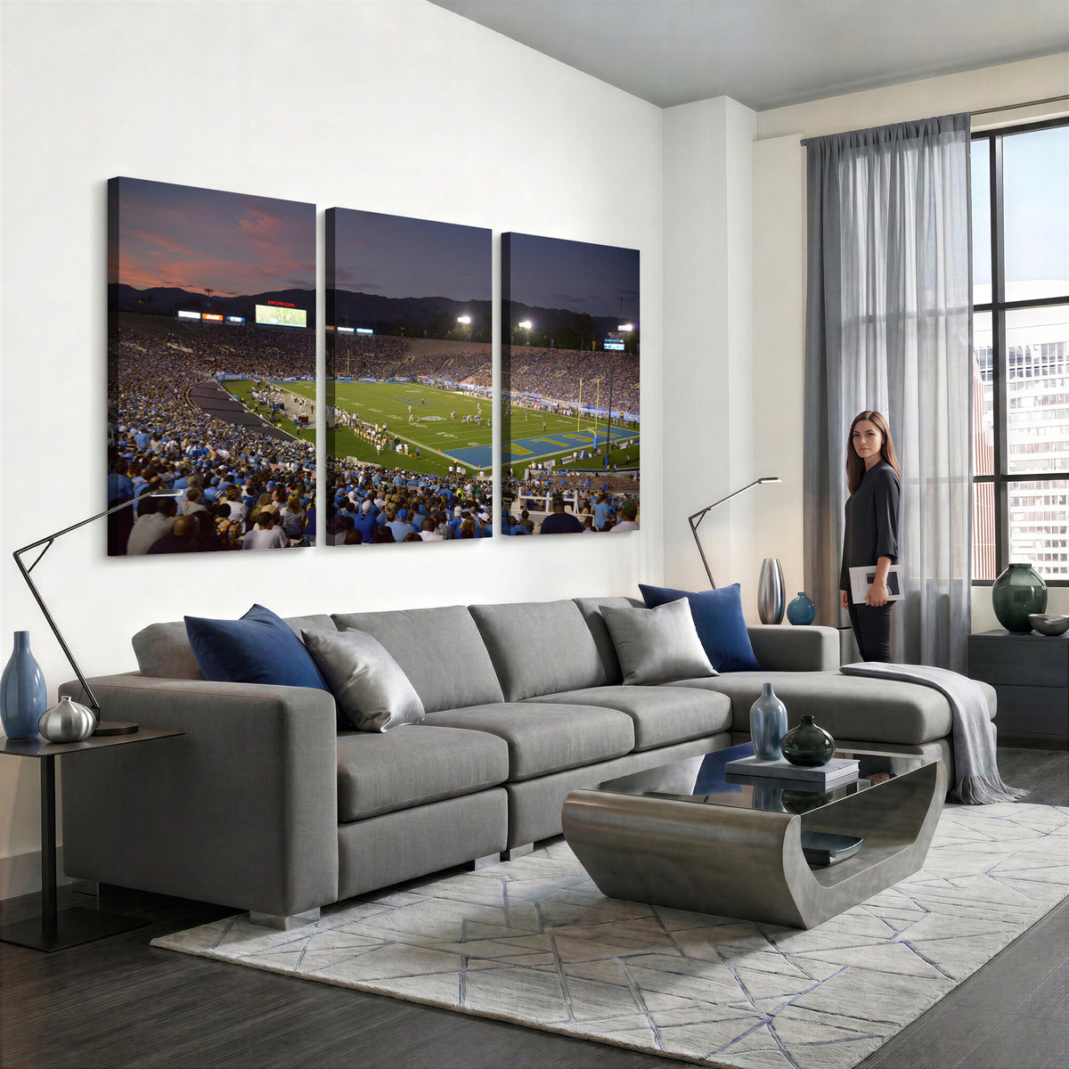 90359-MGV-CV-36X24 - UCLA Bruins Football Team Print - Pasadena Rose Bowl Stadium Wall Art Canvas Print