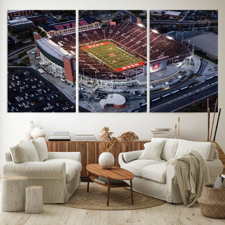 Utah Utes Football Team Print - Salt Lake City Rice-Eccles Stadium Wall Art Canvas Print