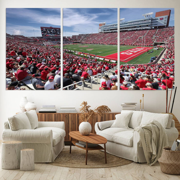 Utah Utes Football Team Print - Salt Lake City Rice-Eccles Stadium Wall Art Canvas Print