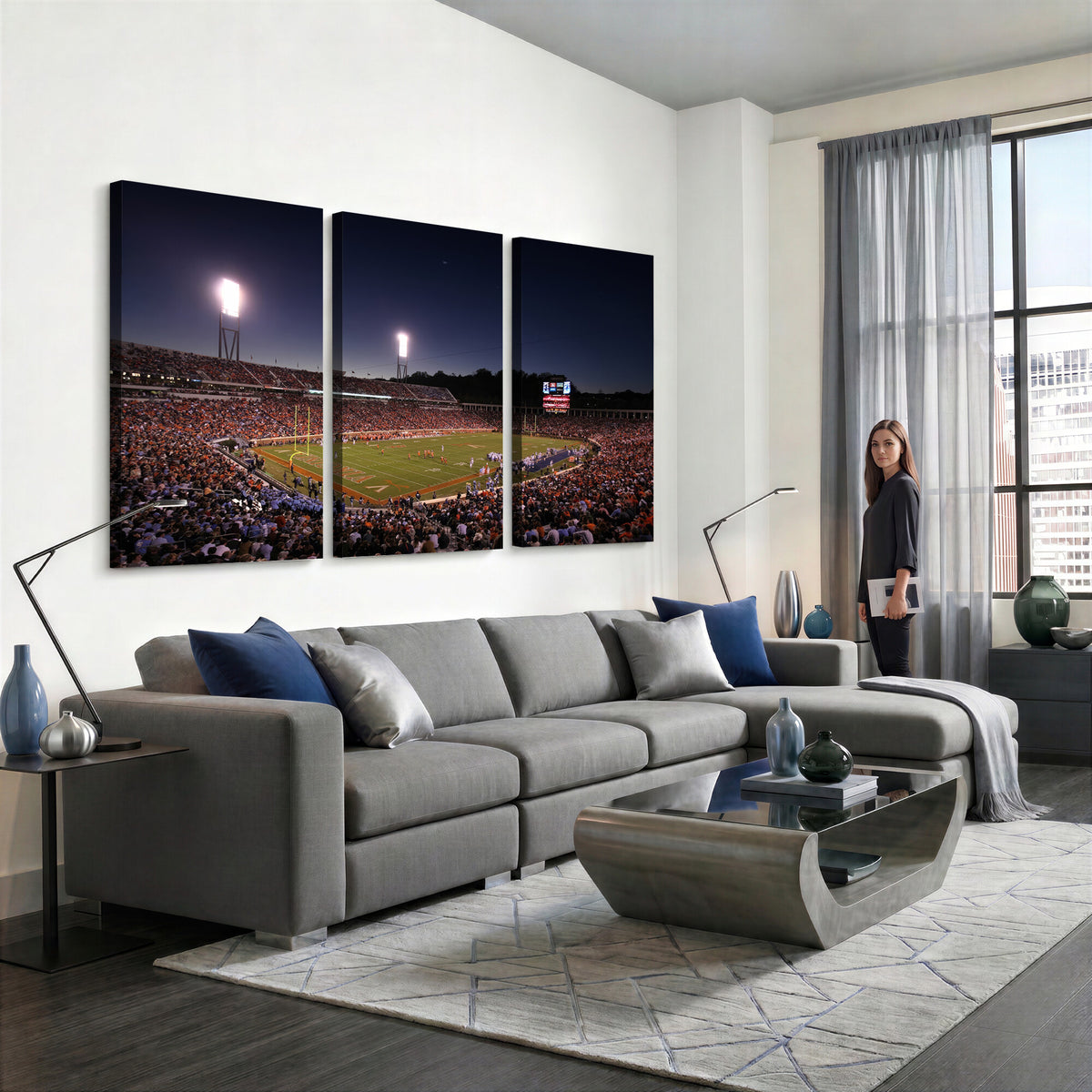 69378-MGV-CV-36X24 - Virginia Cavaliers Football Team Print - Charlottesville Scott Stadium Canvas Print Wall Art