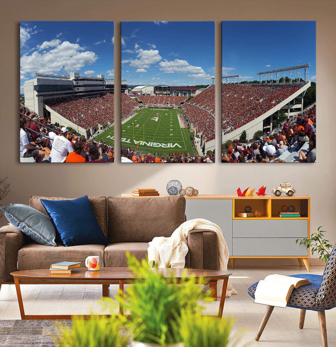 MGV-CV-60X30-3P - Virginia Tech Hokies Football Team Print - Blacksburg Lane Stadium Wall Art Canvas Print