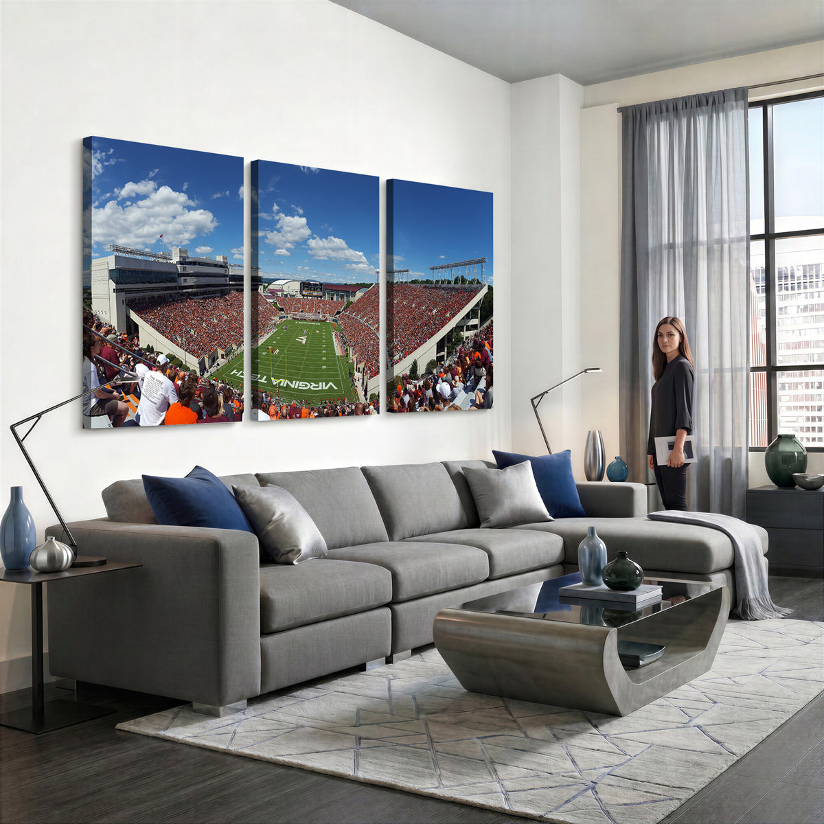 87769-MGV-CV-36X24 - Virginia Tech Hokies Football Team Print - Blacksburg Lane Stadium Wall Art Canvas Print