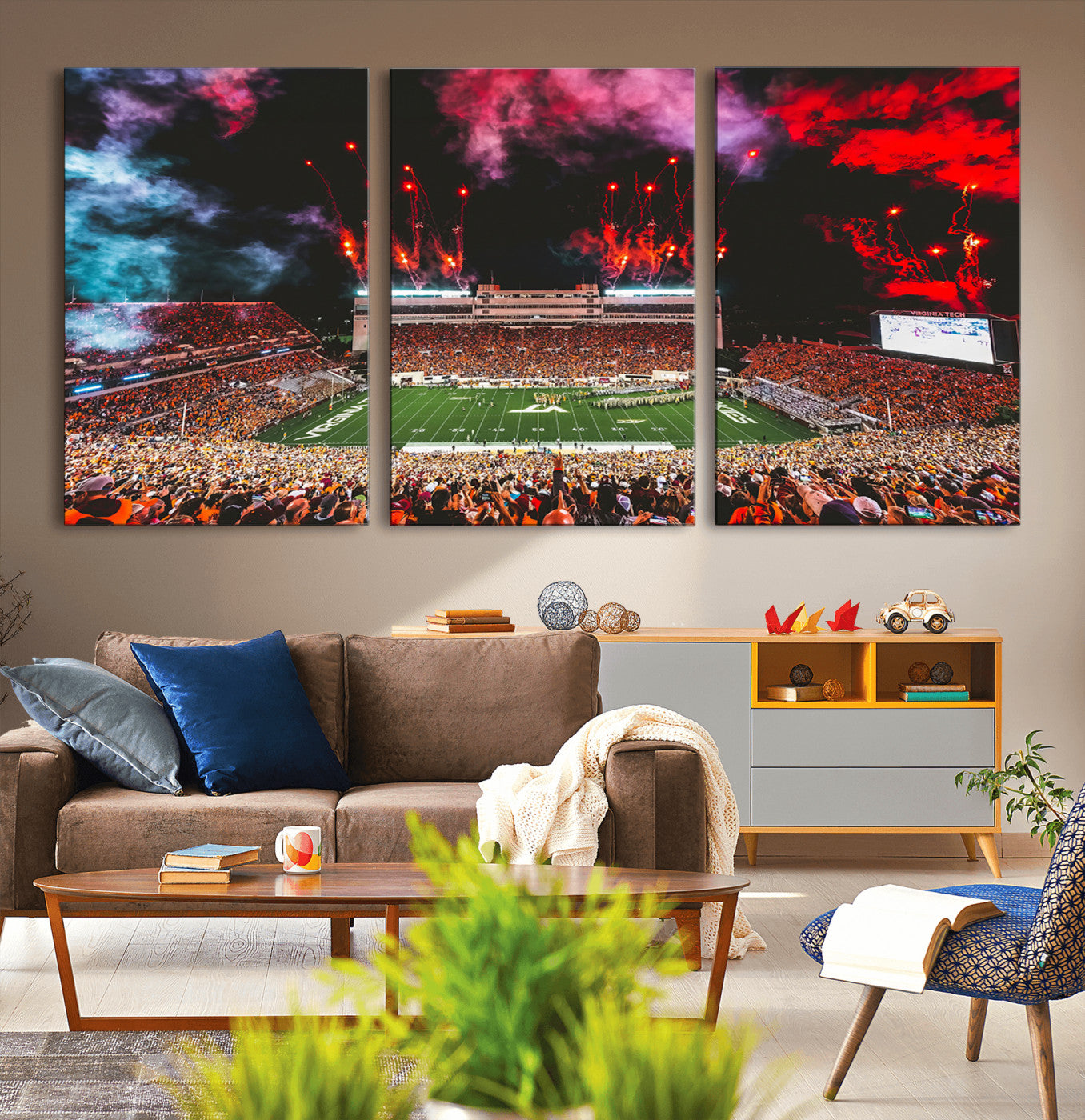 MGV-CV-60X30-3P - Virginia Tech Hokies Football Team Print - Blacksburg Lane Stadium Wall Art Canvas Print