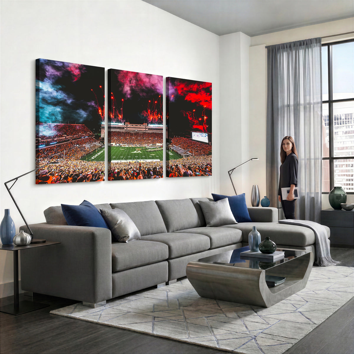 65761-MGV-CV-36X24 - Virginia Tech Hokies Football Team Print - Blacksburg Lane Stadium Wall Art Canvas Print