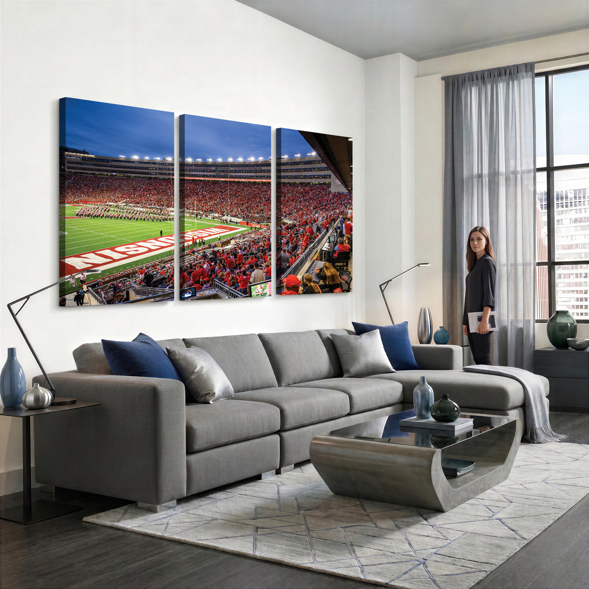 57601-MGV-CV-36X24 - Wisconsin Badgers Football Team Print - Madison Camp Randall Stadium Wall Art, Wisconsin Badgers