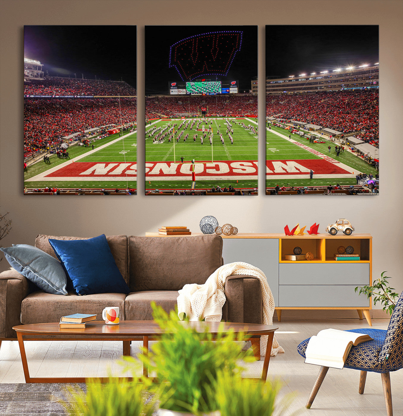 MGV-CV-60X30-3P - Wisconsin Badgers Football Team Print Canvas- Madison Camp Randall Stadium Wall Art Canvas Print