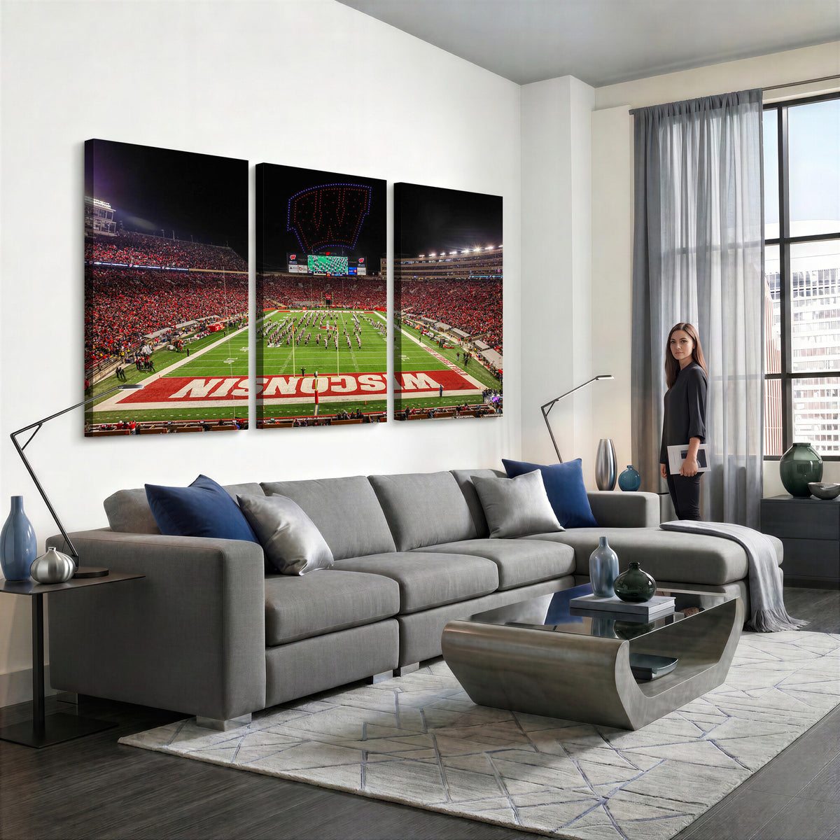 34125-MGV-CV-36X24 - Wisconsin Badgers Football Team Print Canvas- Madison Camp Randall Stadium Wall Art Canvas Print